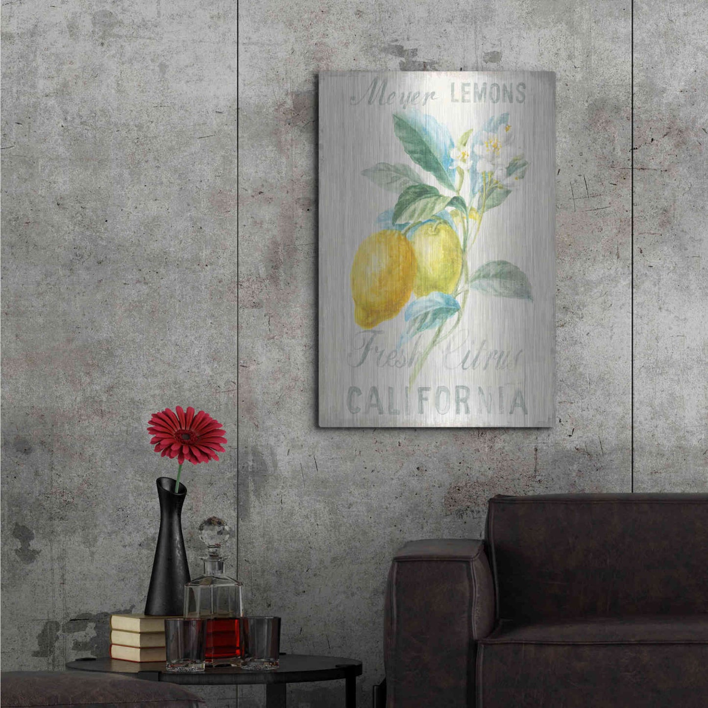 Luxe Metal Art 'Floursack Lemon II' by Danhui Nai, Metal Wall Art,24x36