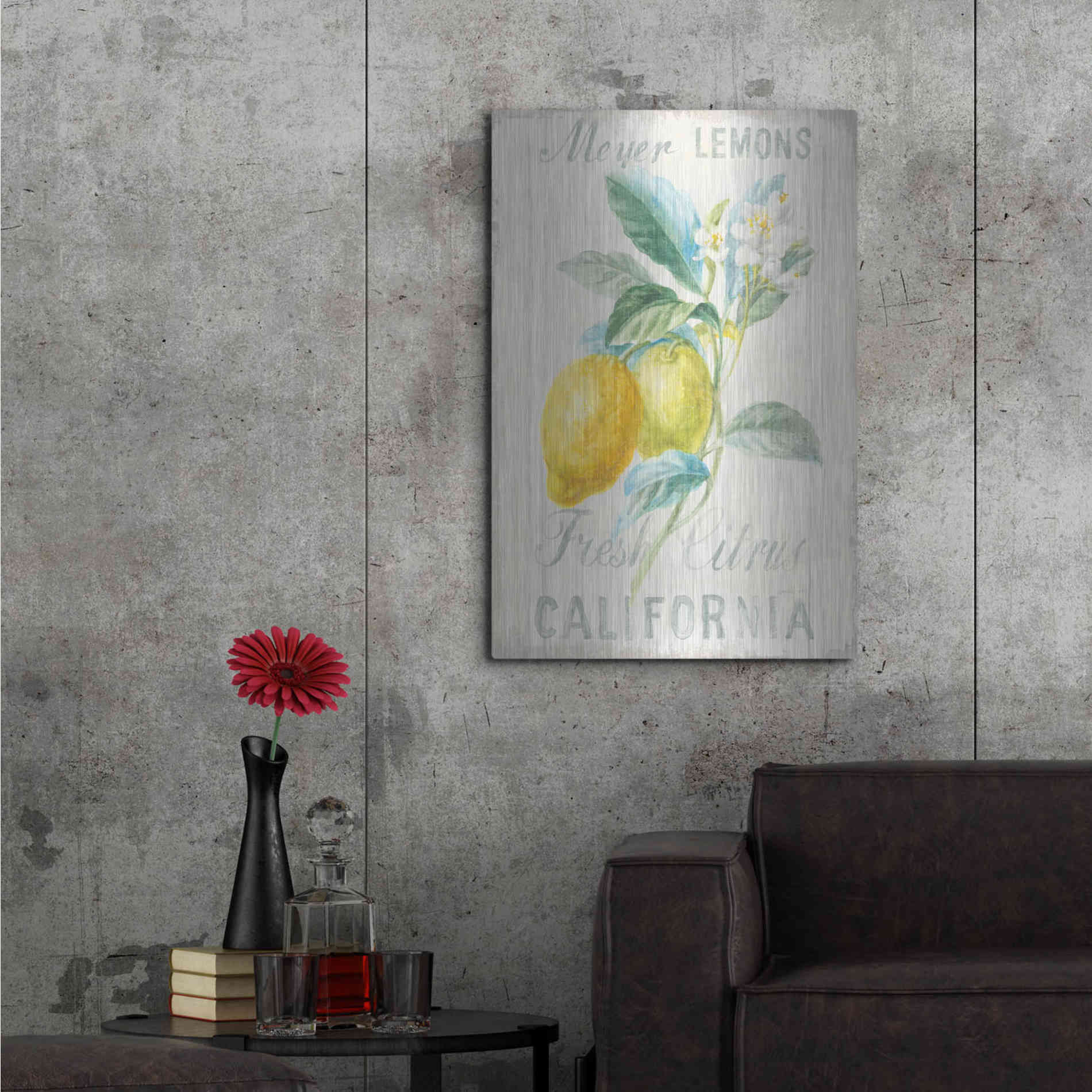 Luxe Metal Art 'Floursack Lemon II' by Danhui Nai, Metal Wall Art,24x36