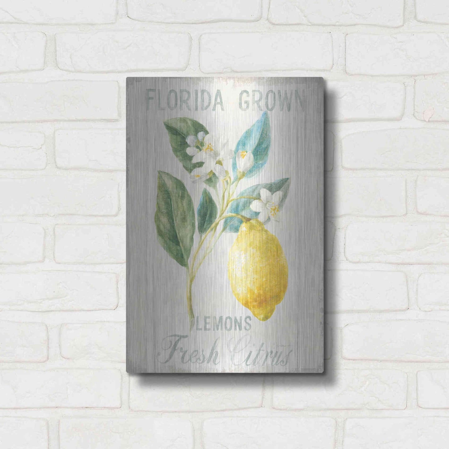 Luxe Metal Art 'Floursack Lemon I' by Danhui Nai, Metal Wall Art,12x16