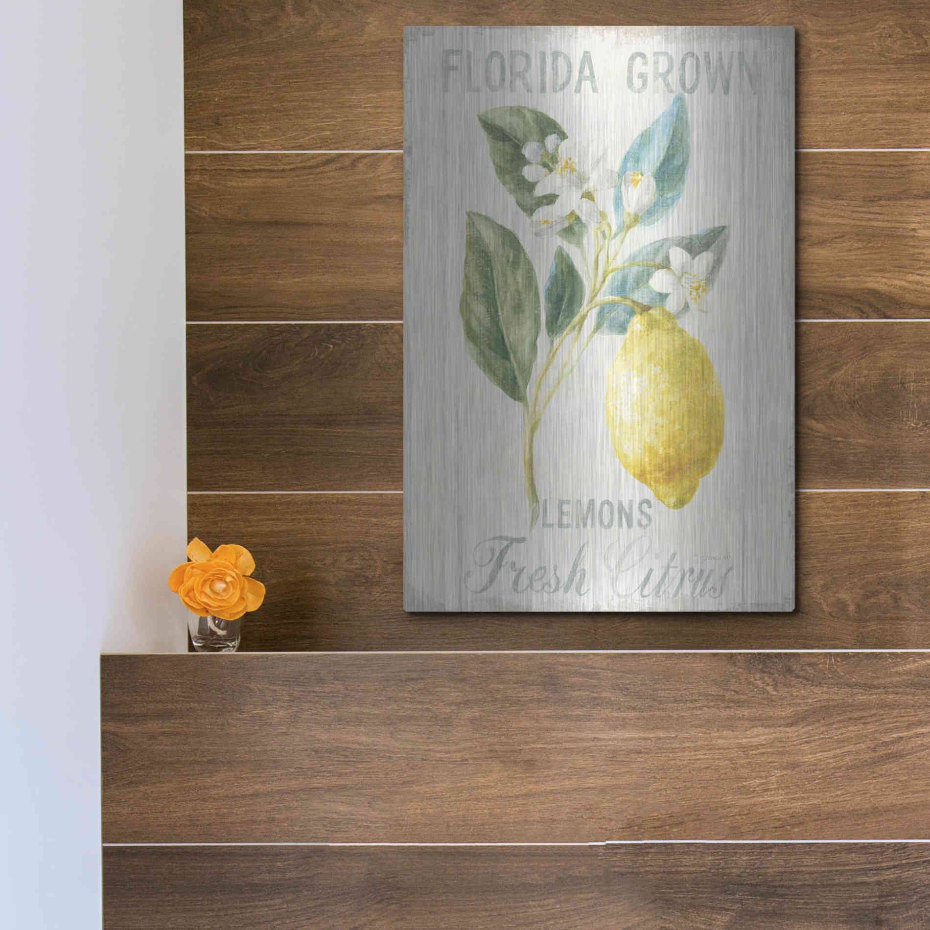 Luxe Metal Art 'Floursack Lemon I' by Danhui Nai, Metal Wall Art,12x16