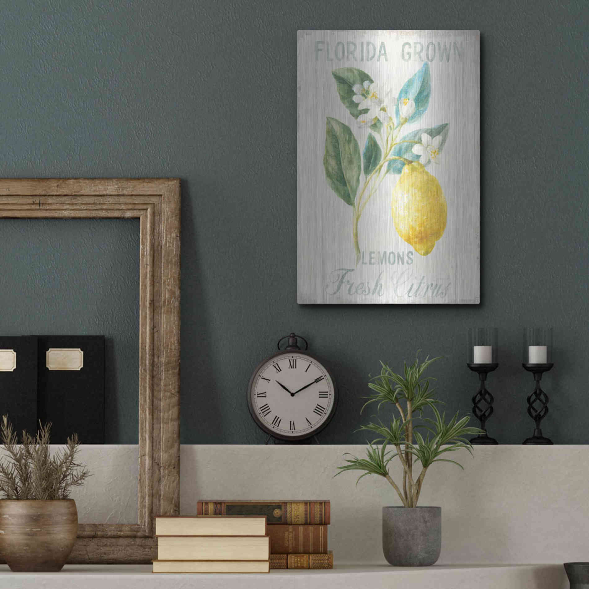 Luxe Metal Art 'Floursack Lemon I' by Danhui Nai, Metal Wall Art,12x16