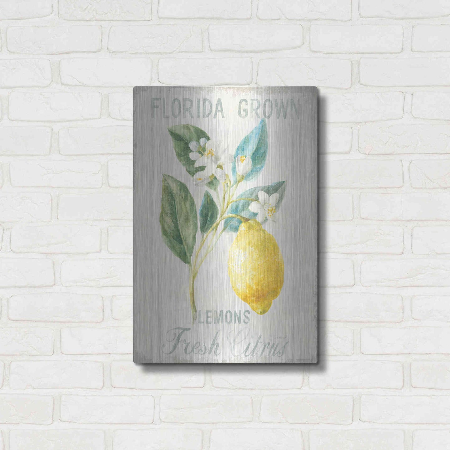 Luxe Metal Art 'Floursack Lemon I' by Danhui Nai, Metal Wall Art,16x24