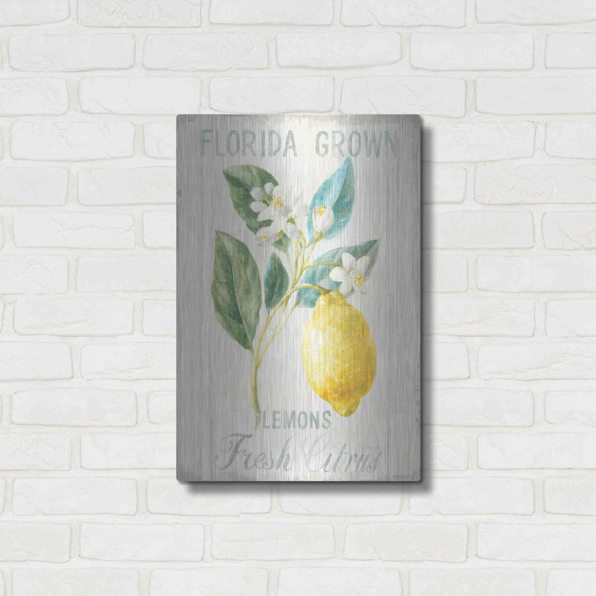 Luxe Metal Art 'Floursack Lemon I' by Danhui Nai, Metal Wall Art,16x24