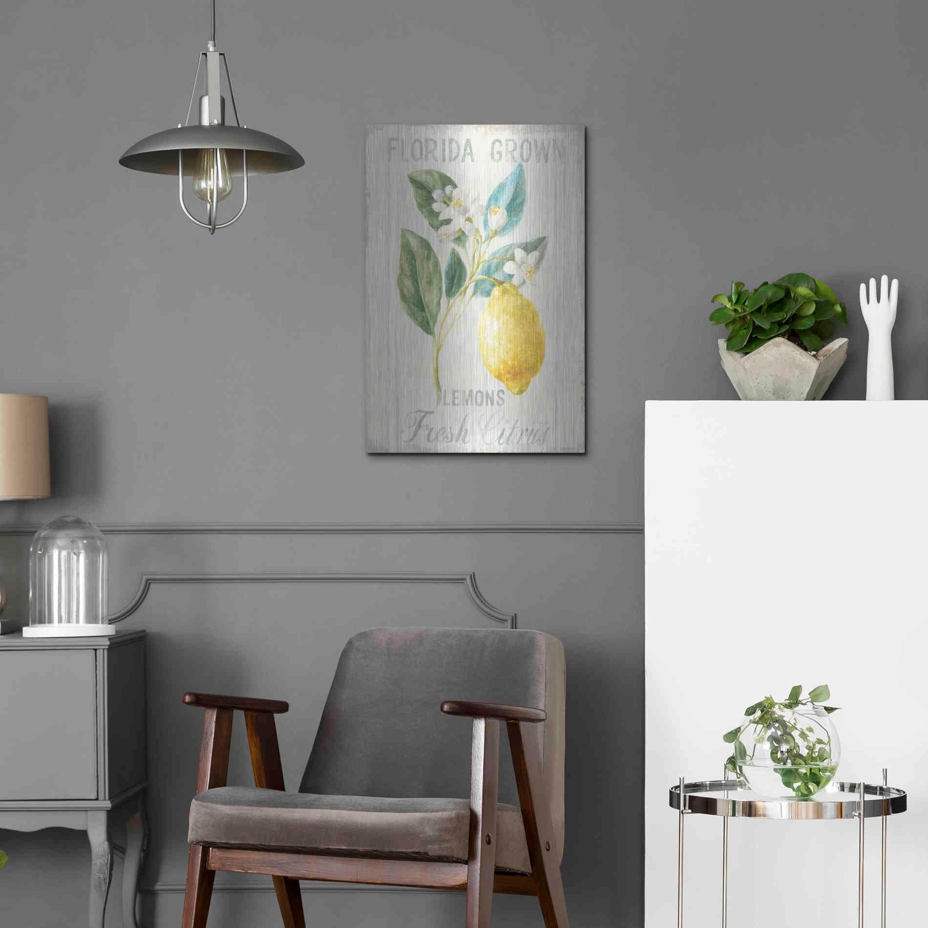 Luxe Metal Art 'Floursack Lemon I' by Danhui Nai, Metal Wall Art,16x24