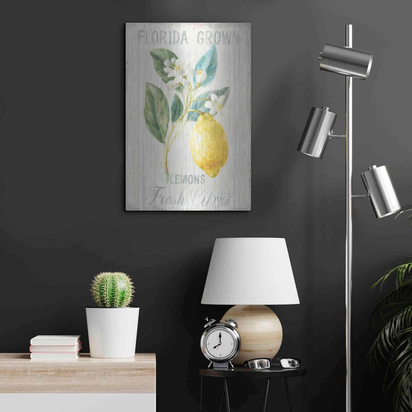 Luxe Metal Art 'Floursack Lemon I' by Danhui Nai, Metal Wall Art,16x24