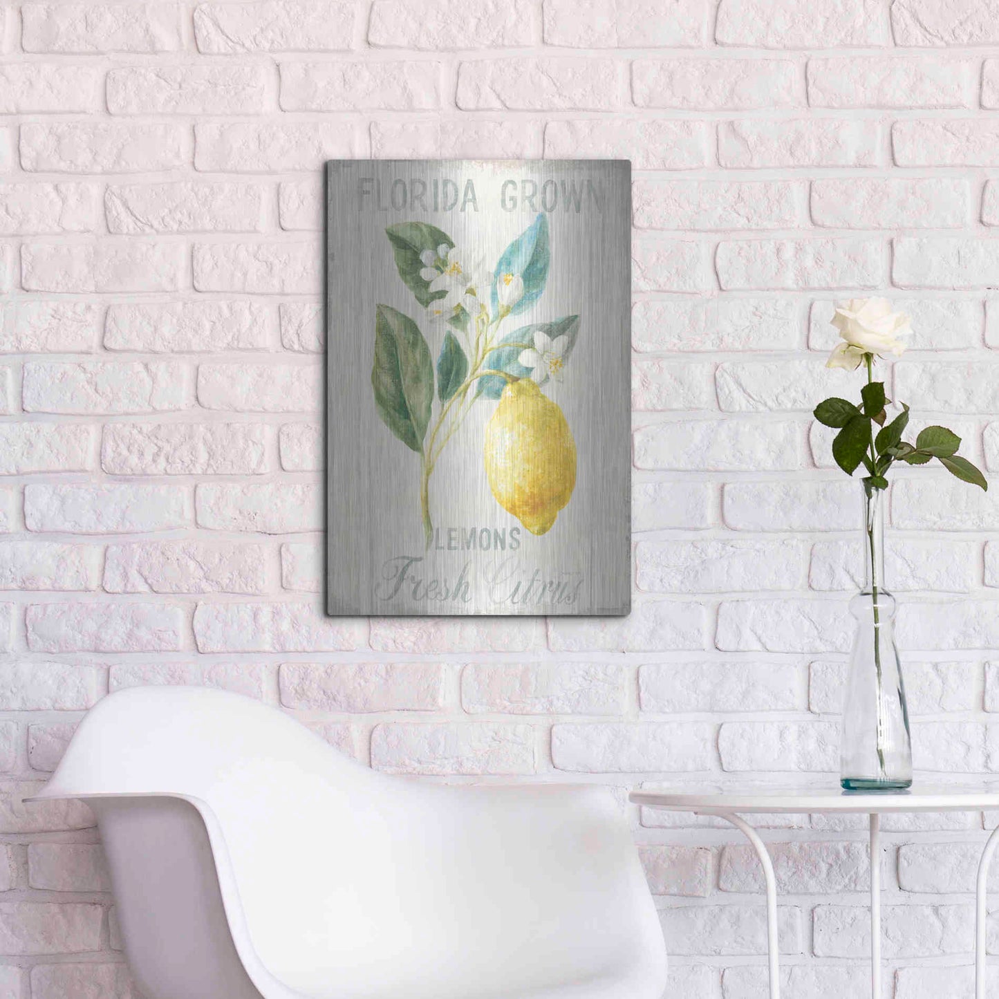 Luxe Metal Art 'Floursack Lemon I' by Danhui Nai, Metal Wall Art,16x24