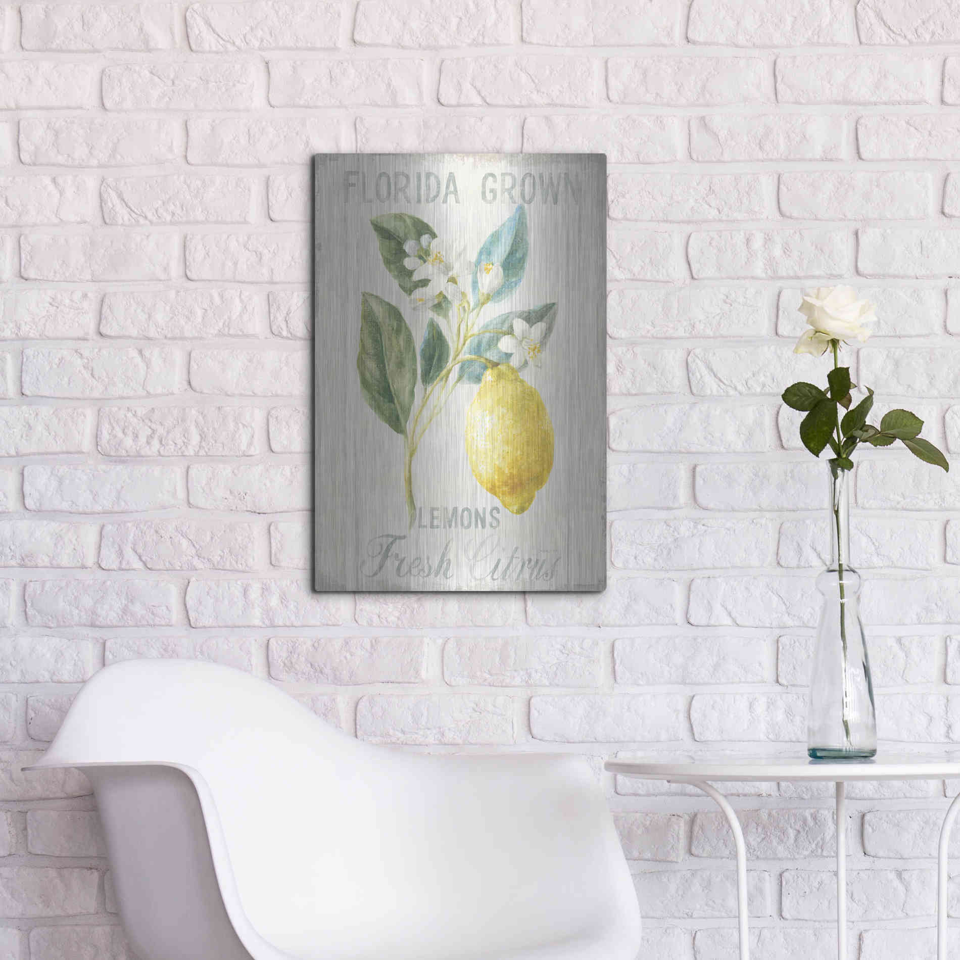 Luxe Metal Art 'Floursack Lemon I' by Danhui Nai, Metal Wall Art,16x24