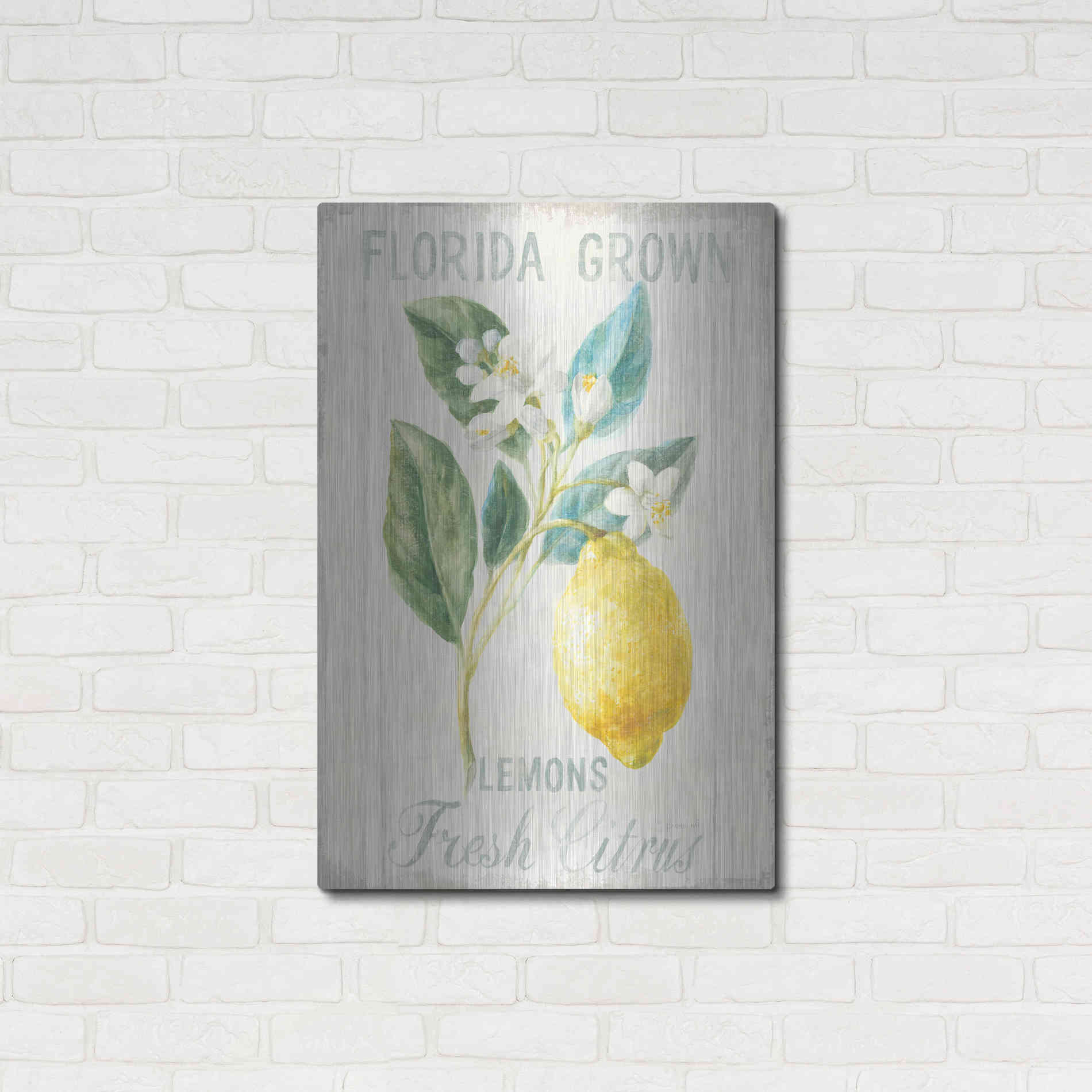Luxe Metal Art 'Floursack Lemon I' by Danhui Nai, Metal Wall Art,24x36