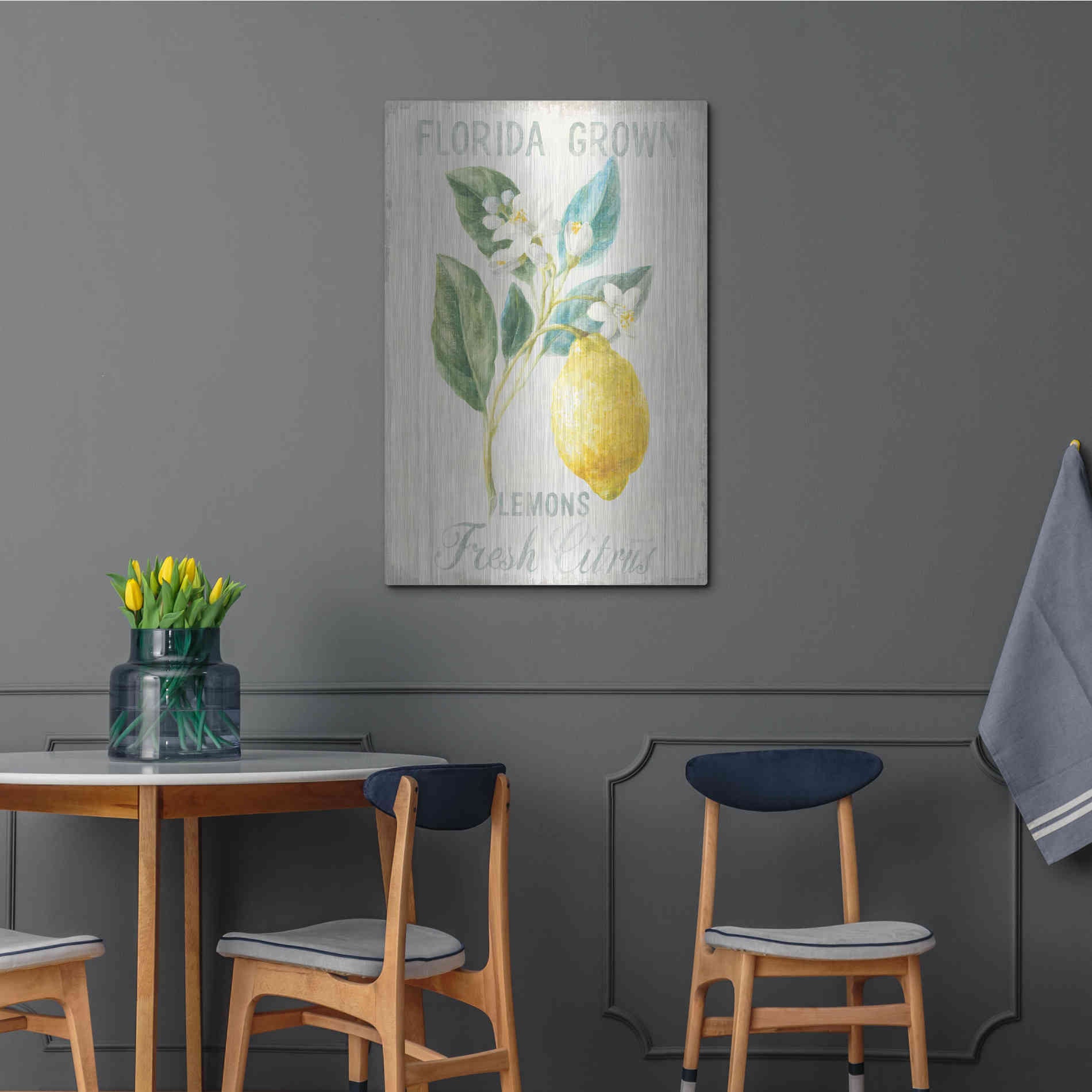 Luxe Metal Art 'Floursack Lemon I' by Danhui Nai, Metal Wall Art,24x36