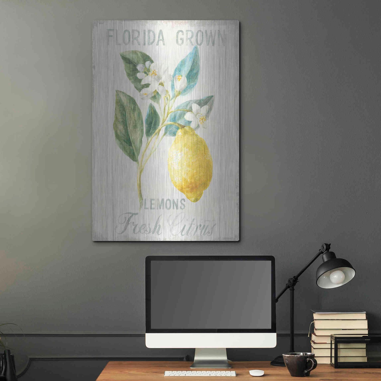 Luxe Metal Art 'Floursack Lemon I' by Danhui Nai, Metal Wall Art,24x36