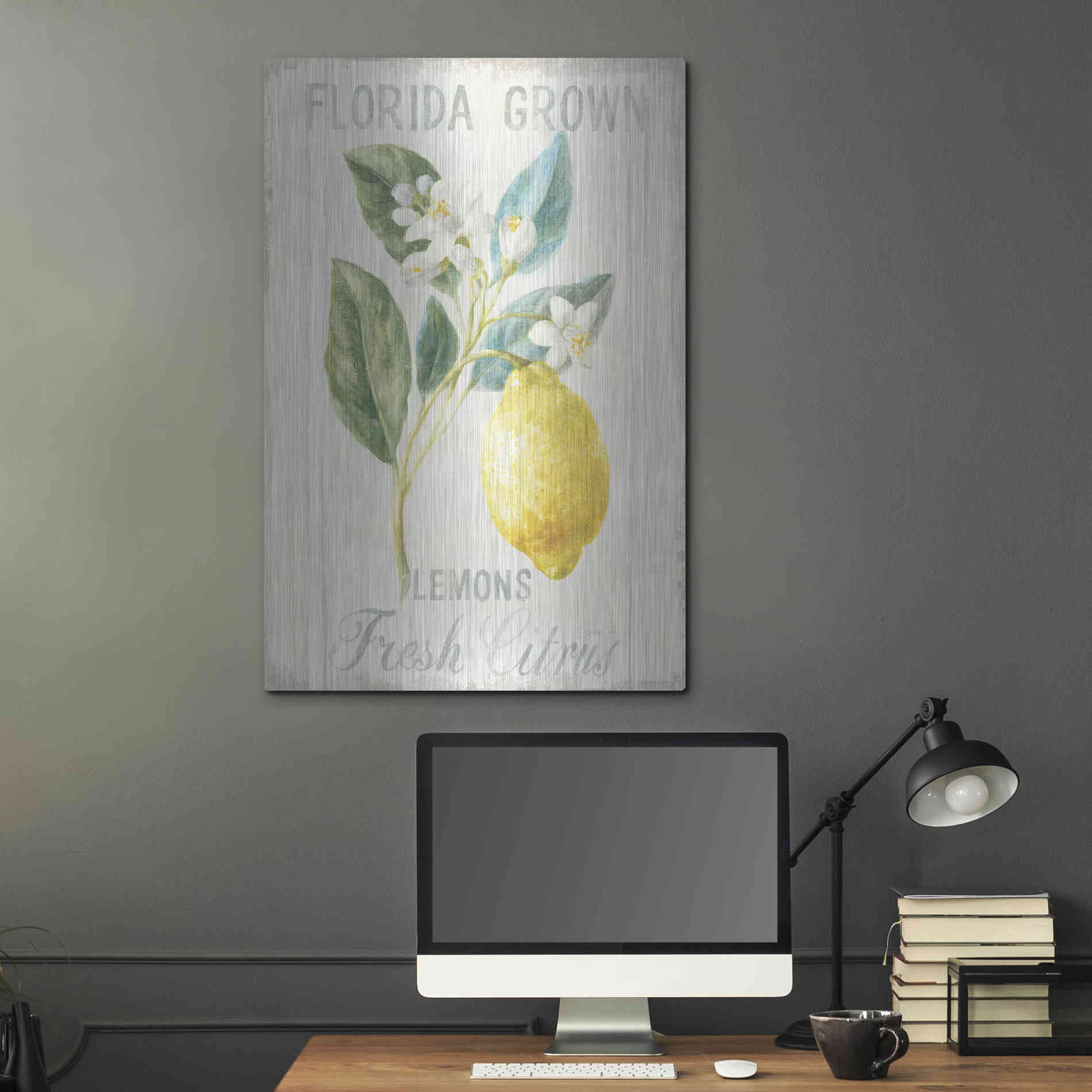 Luxe Metal Art 'Floursack Lemon I' by Danhui Nai, Metal Wall Art,24x36