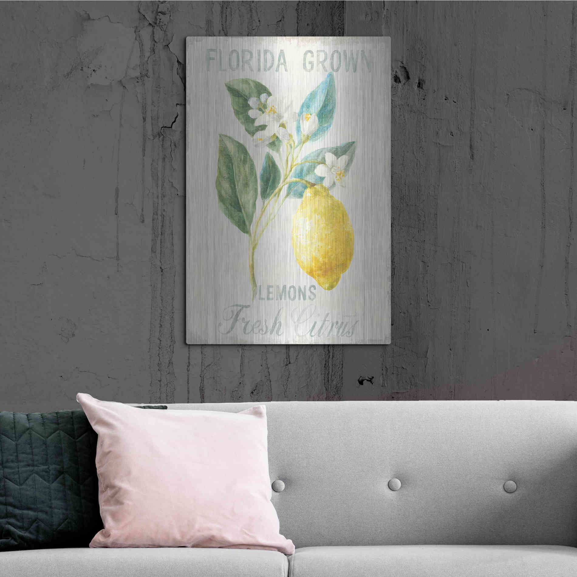 Luxe Metal Art 'Floursack Lemon I' by Danhui Nai, Metal Wall Art,24x36