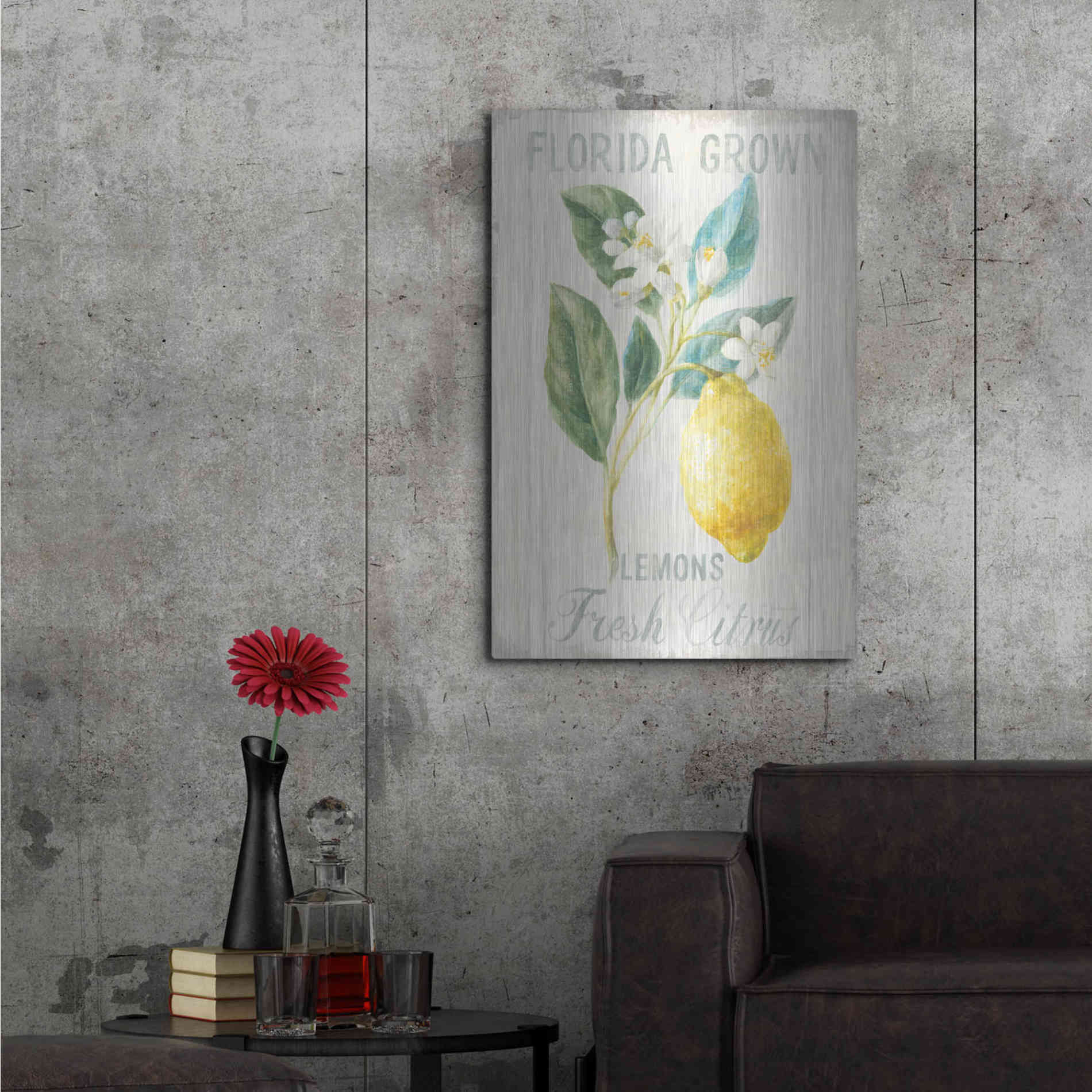 Luxe Metal Art 'Floursack Lemon I' by Danhui Nai, Metal Wall Art,24x36