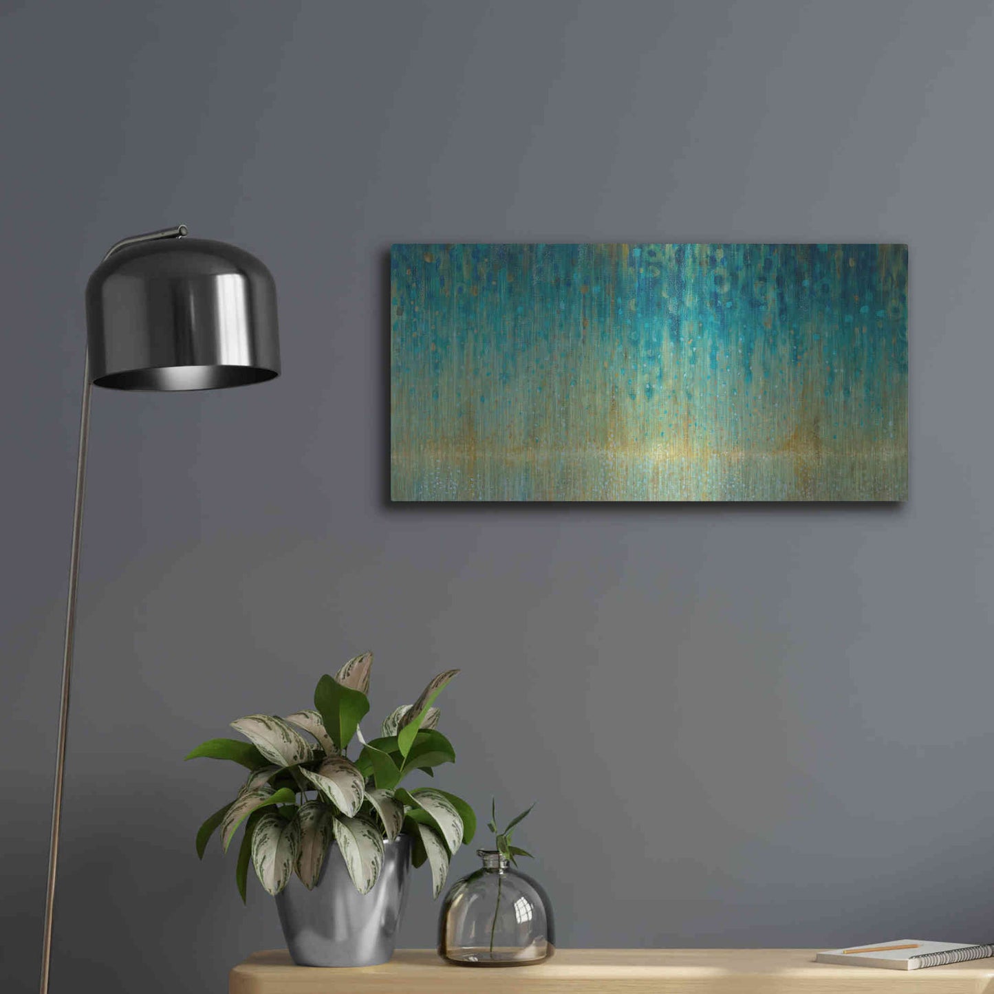 Luxe Metal Art 'Rain Abstract I Panel' by Danhui Nai, Metal Wall Art,24x12