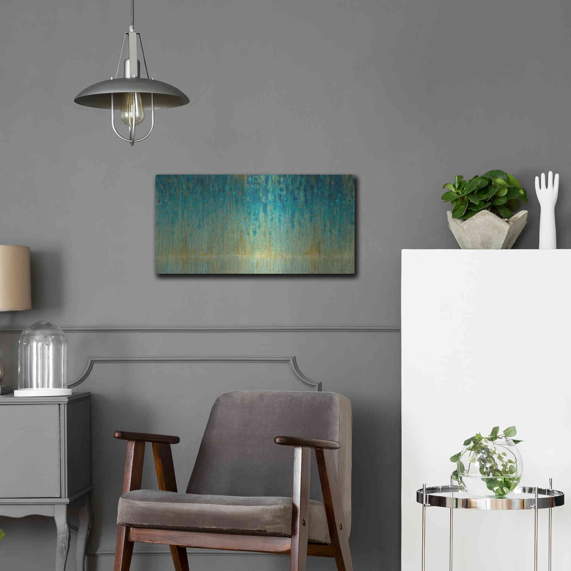 Luxe Metal Art 'Rain Abstract I Panel' by Danhui Nai, Metal Wall Art,24x12