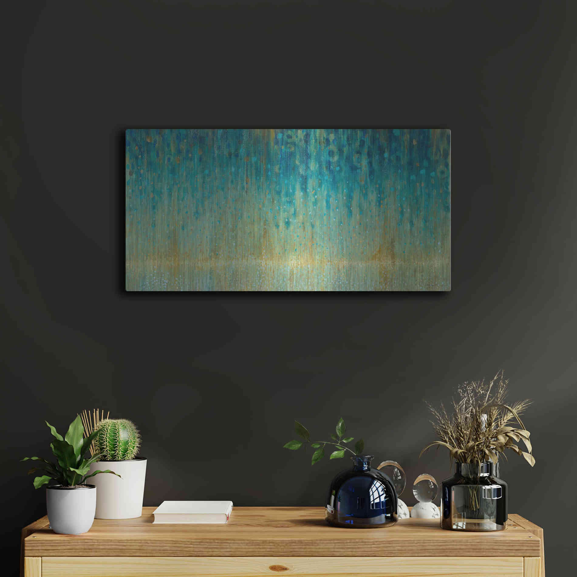 Luxe Metal Art 'Rain Abstract I Panel' by Danhui Nai, Metal Wall Art,24x12