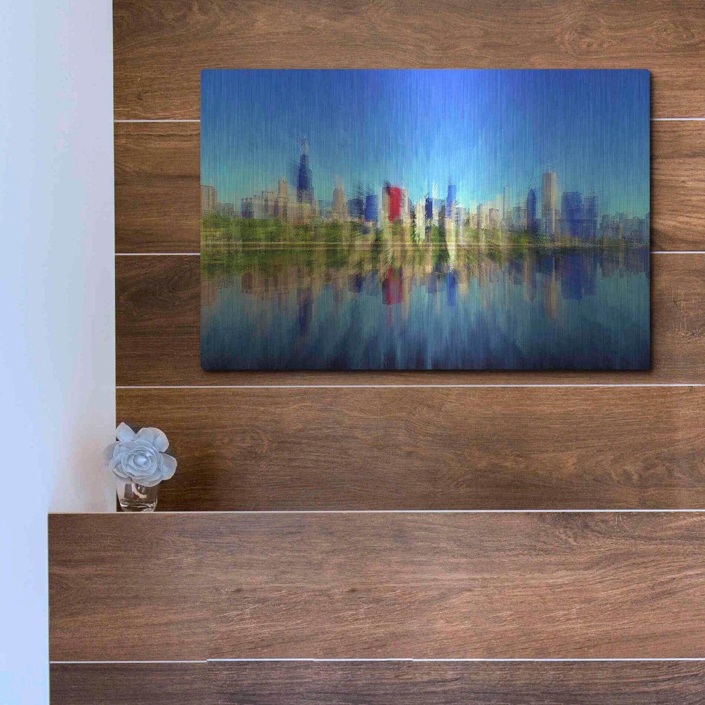 Luxe Metal Art 'Chicago Skyline 4' by David Manlove, Metal Wall Art,16x12