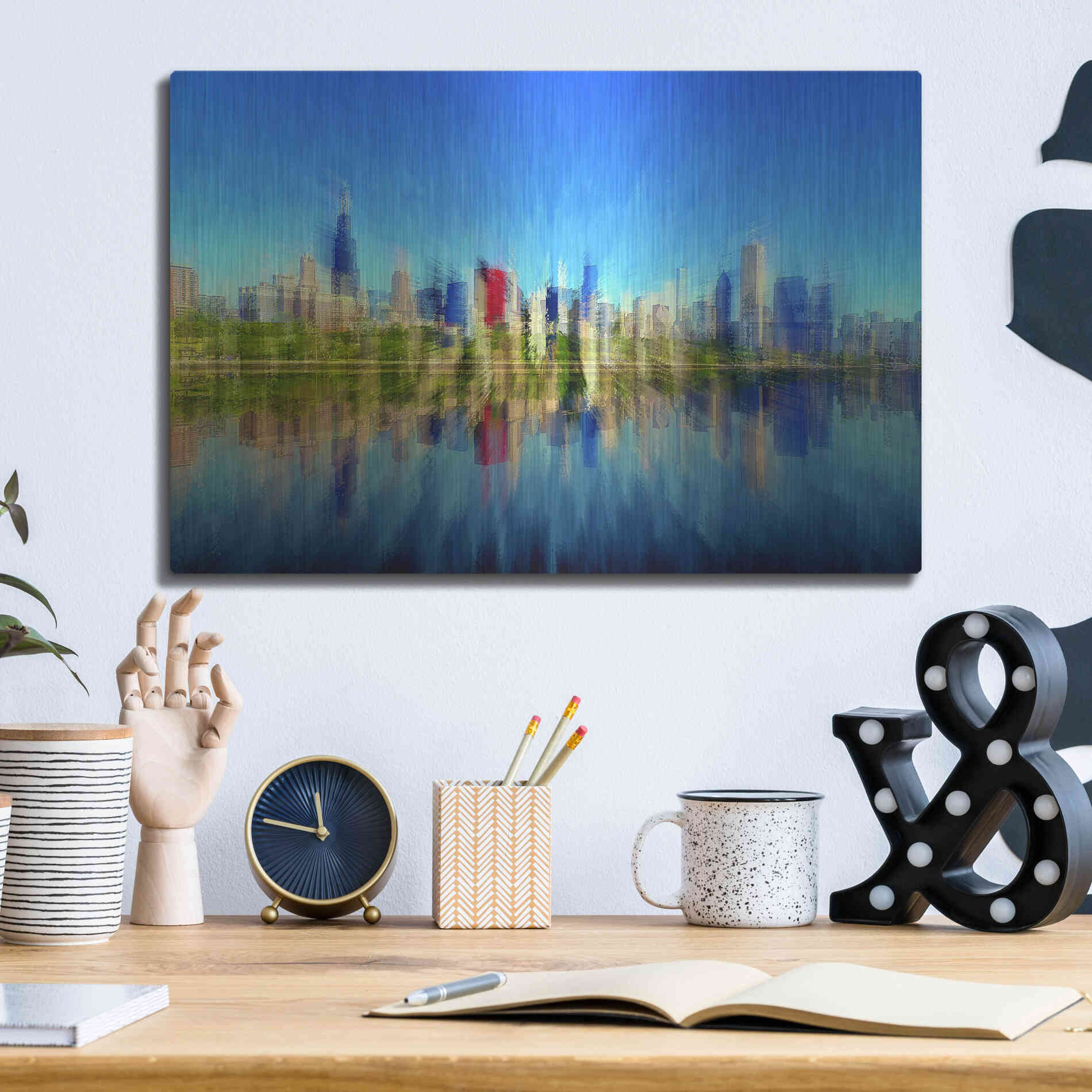 Luxe Metal Art 'Chicago Skyline 4' by David Manlove, Metal Wall Art,16x12