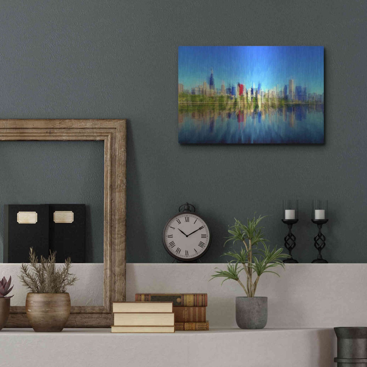 Luxe Metal Art 'Chicago Skyline 4' by David Manlove, Metal Wall Art,16x12