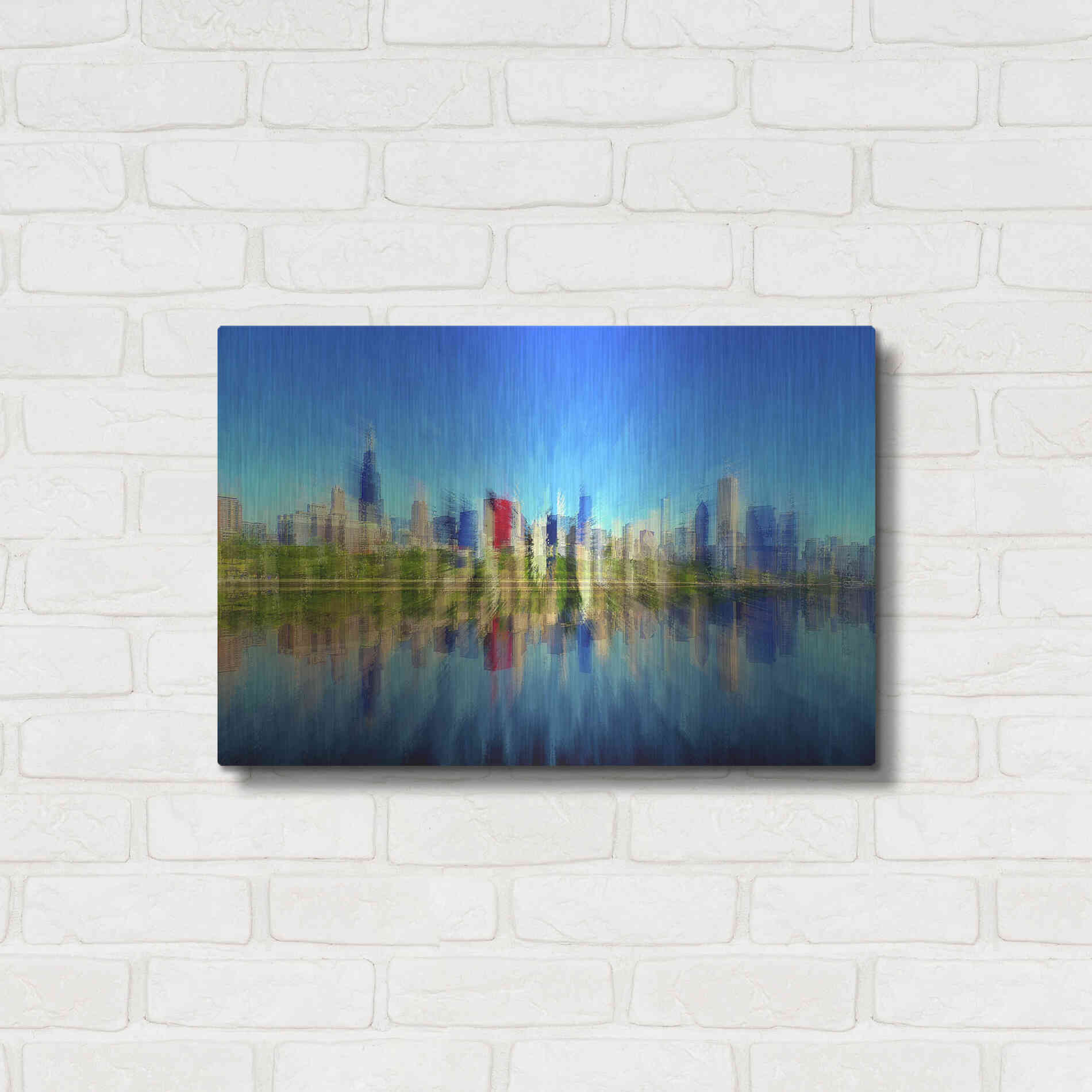 Luxe Metal Art 'Chicago Skyline 4' by David Manlove, Metal Wall Art,24x16