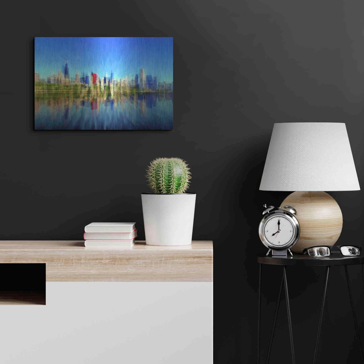 Luxe Metal Art 'Chicago Skyline 4' by David Manlove, Metal Wall Art,24x16