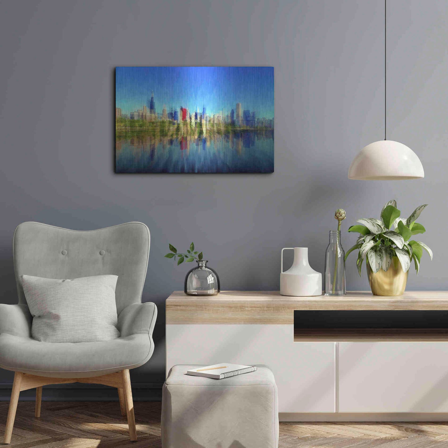 Luxe Metal Art 'Chicago Skyline 4' by David Manlove, Metal Wall Art,24x16