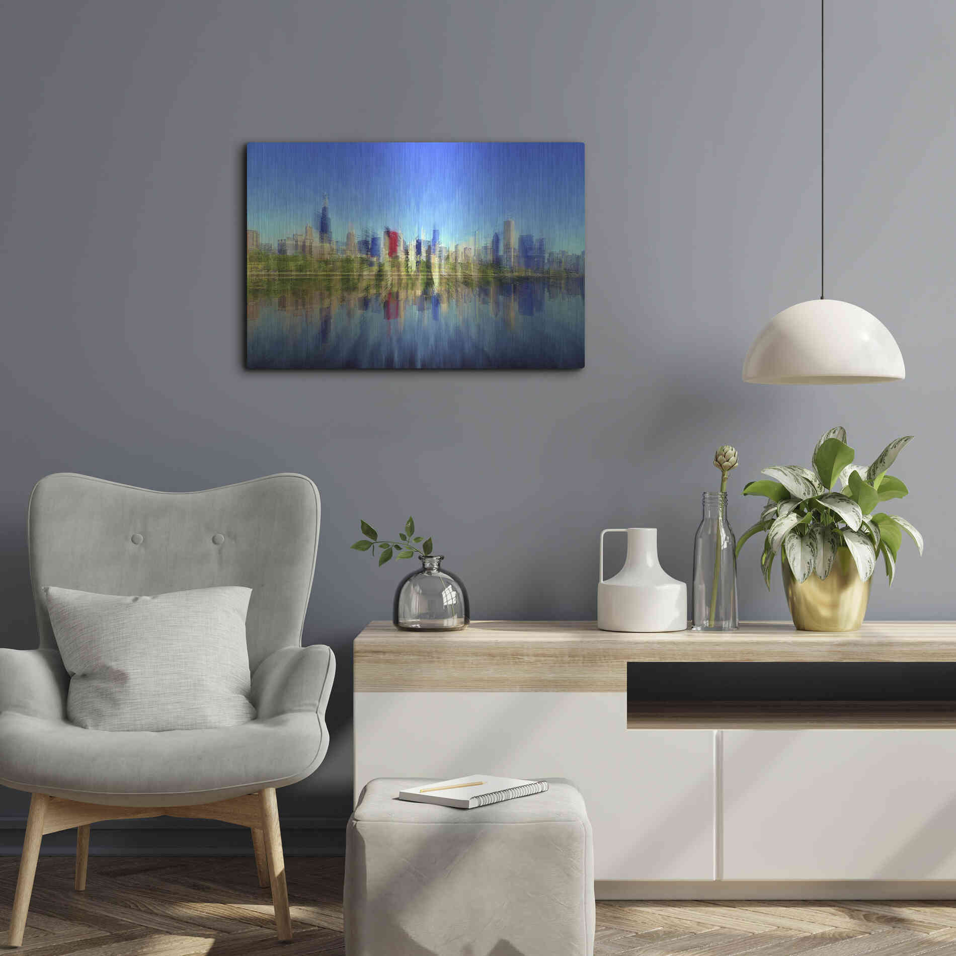 Luxe Metal Art 'Chicago Skyline 4' by David Manlove, Metal Wall Art,24x16