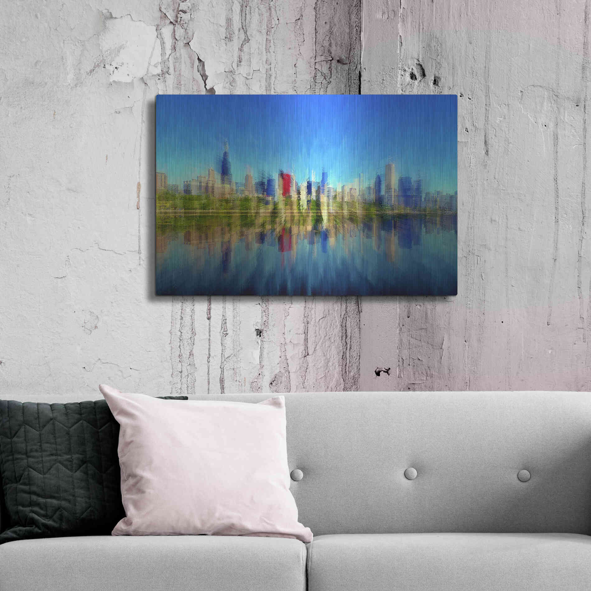 Luxe Metal Art 'Chicago Skyline 4' by David Manlove, Metal Wall Art,36x24