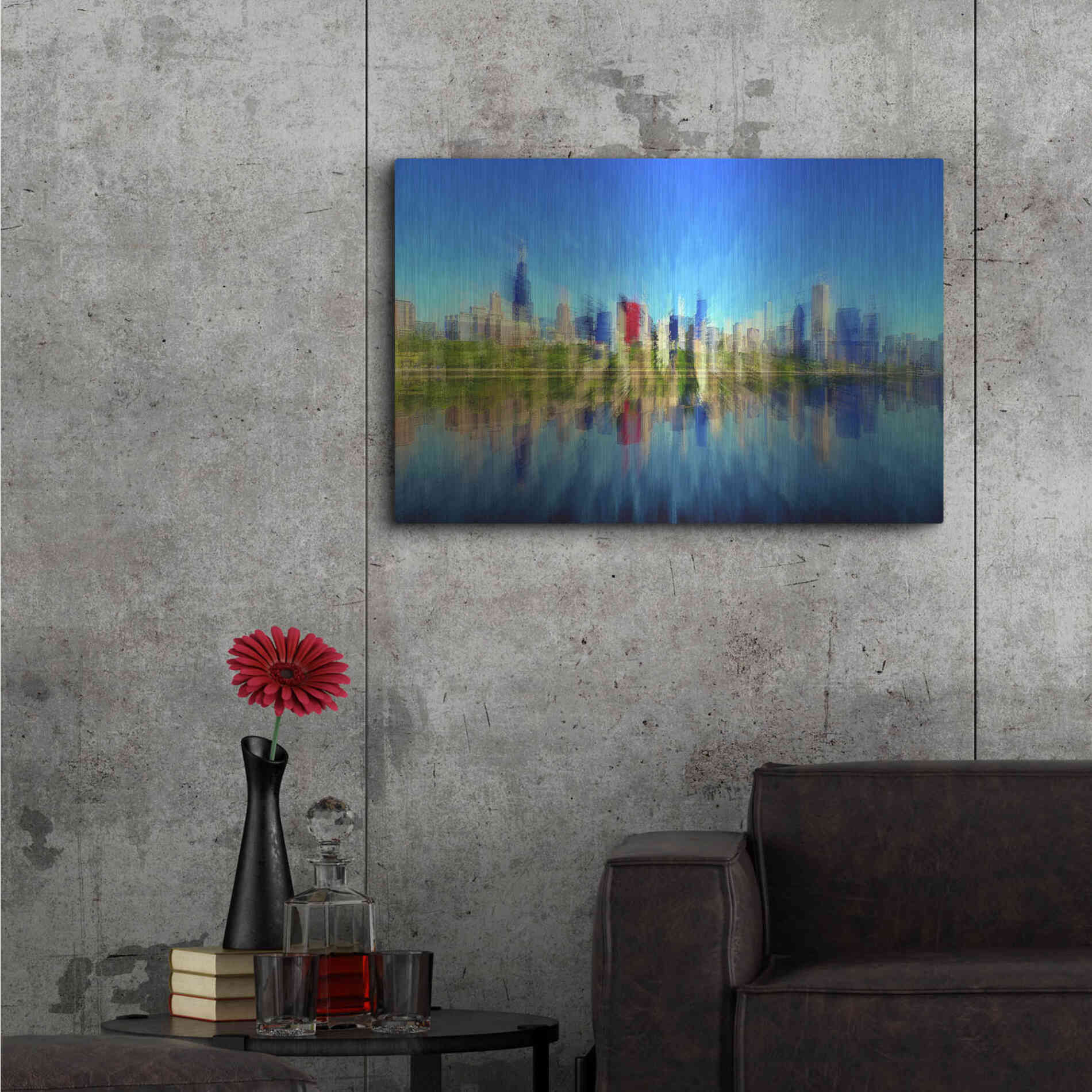 Luxe Metal Art 'Chicago Skyline 4' by David Manlove, Metal Wall Art,36x24