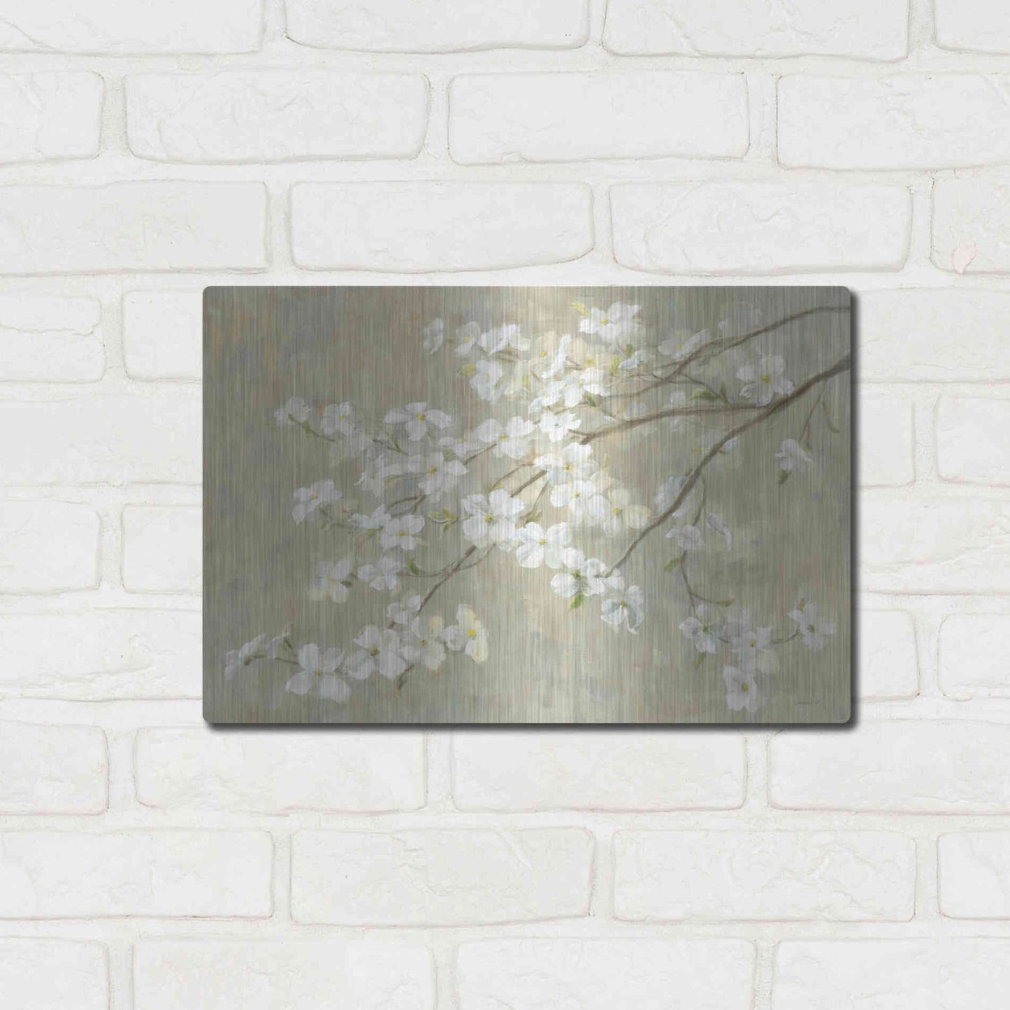 Luxe Metal Art 'Dogwood in Spring Neutral Crop' by Danhui Nai, Metal Wall Art,16x12