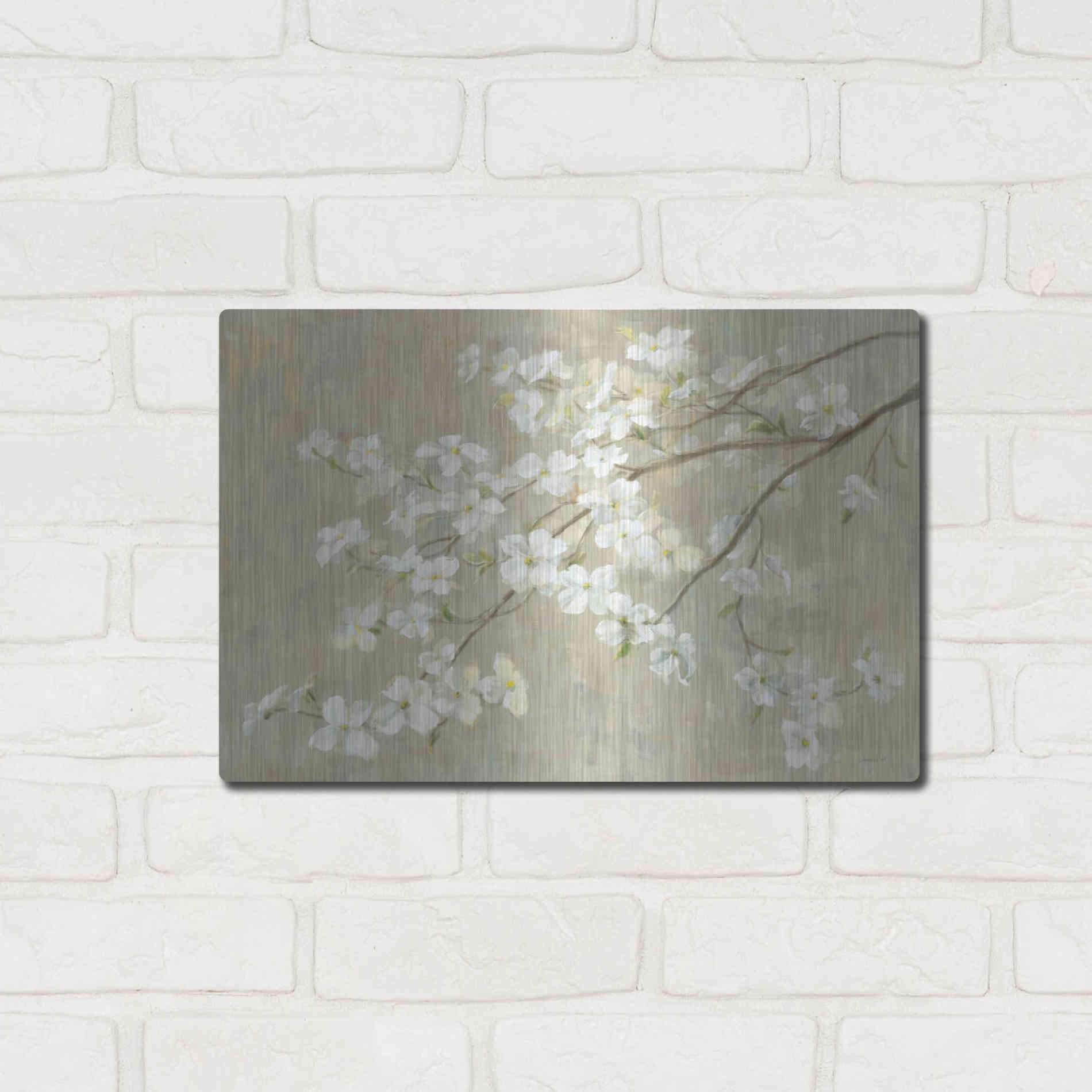 Luxe Metal Art 'Dogwood in Spring Neutral Crop' by Danhui Nai, Metal Wall Art,16x12