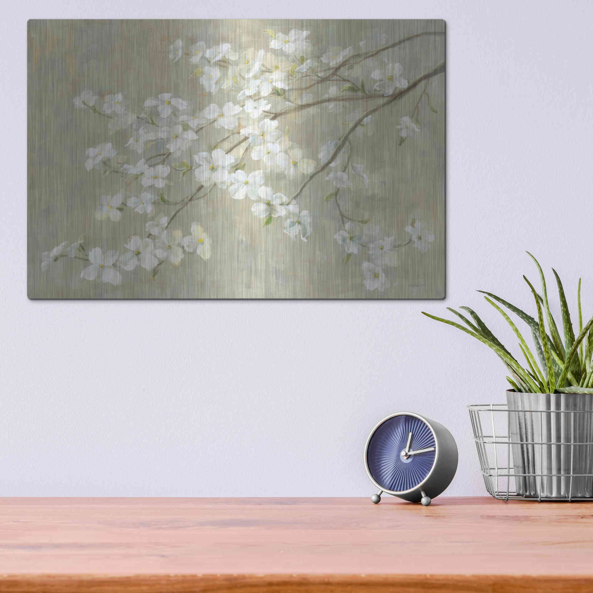 Luxe Metal Art 'Dogwood in Spring Neutral Crop' by Danhui Nai, Metal Wall Art,16x12
