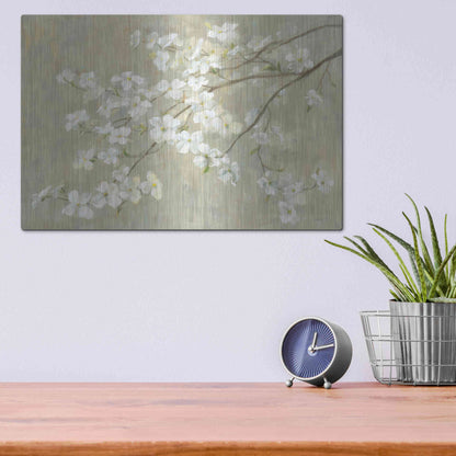 Luxe Metal Art 'Dogwood in Spring Neutral Crop' by Danhui Nai, Metal Wall Art,16x12
