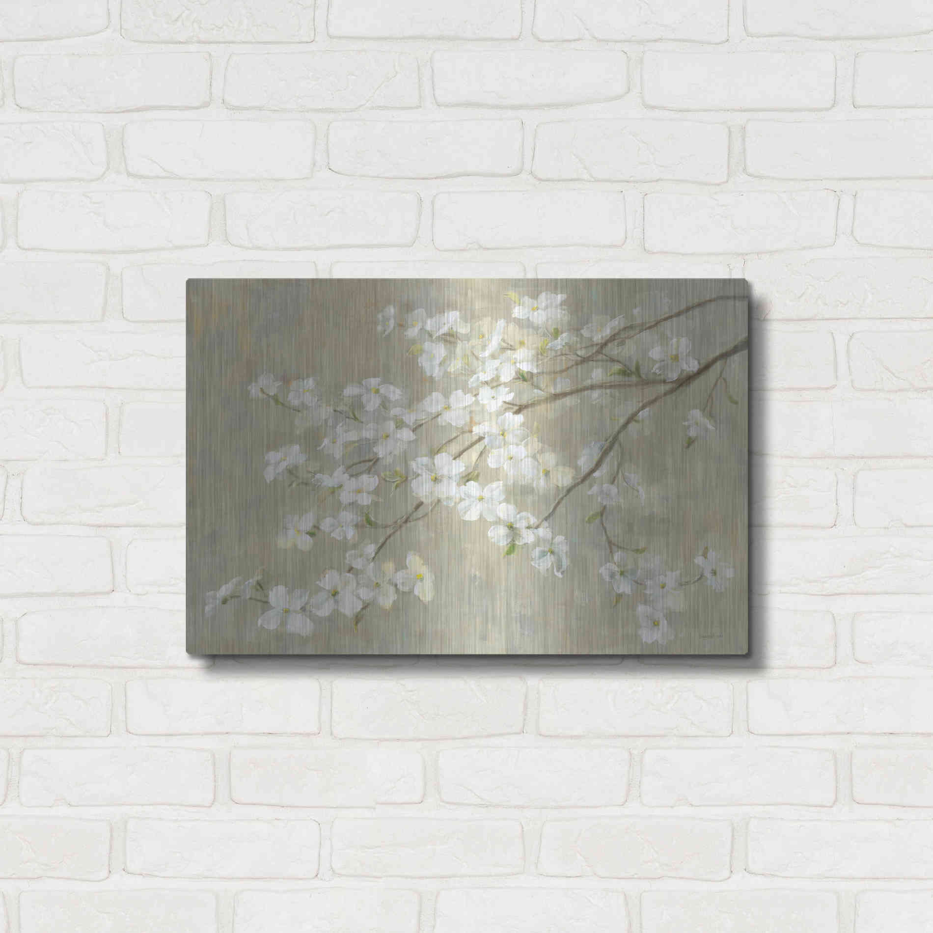 Luxe Metal Art 'Dogwood in Spring Neutral Crop' by Danhui Nai, Metal Wall Art,24x16