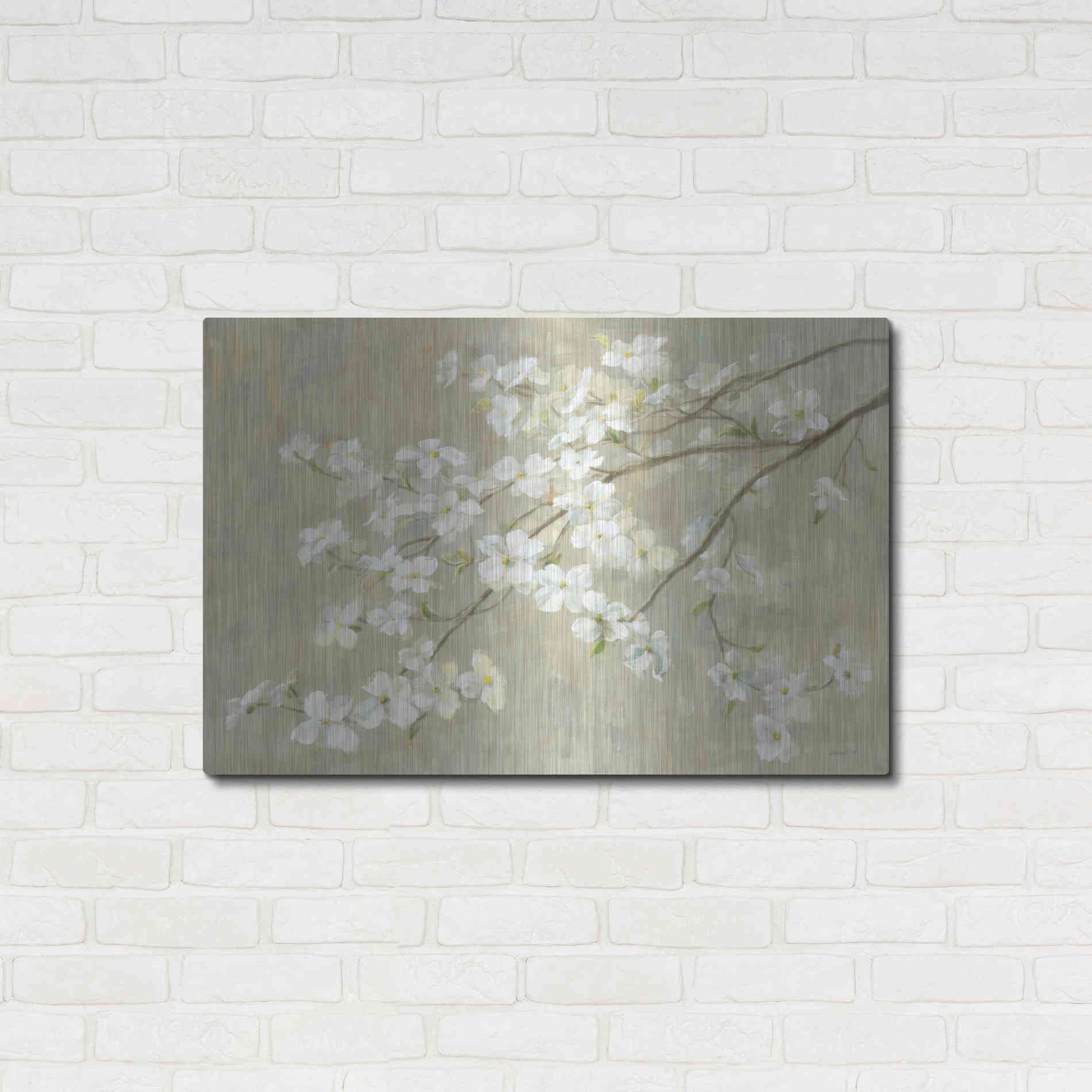 Luxe Metal Art 'Dogwood in Spring Neutral Crop' by Danhui Nai, Metal Wall Art,36x24