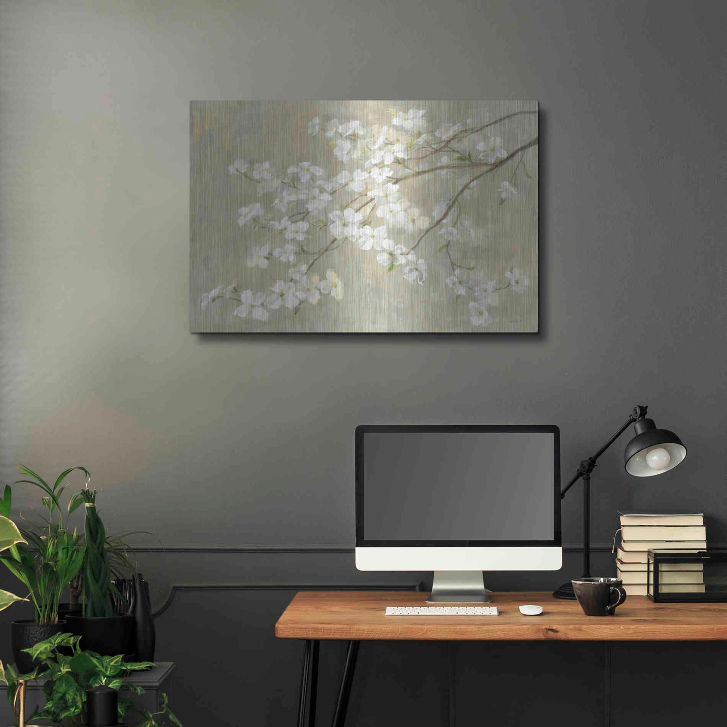 Luxe Metal Art 'Dogwood in Spring Neutral Crop' by Danhui Nai, Metal Wall Art,36x24