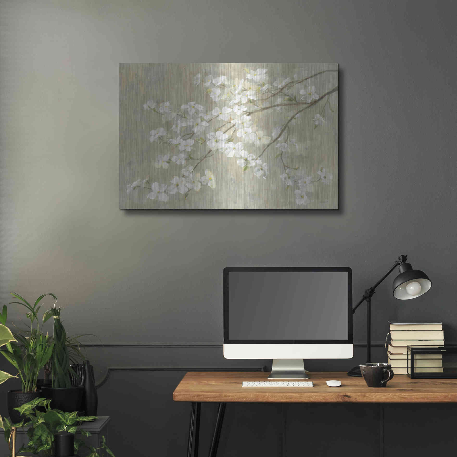 Luxe Metal Art 'Dogwood in Spring Neutral Crop' by Danhui Nai, Metal Wall Art,36x24