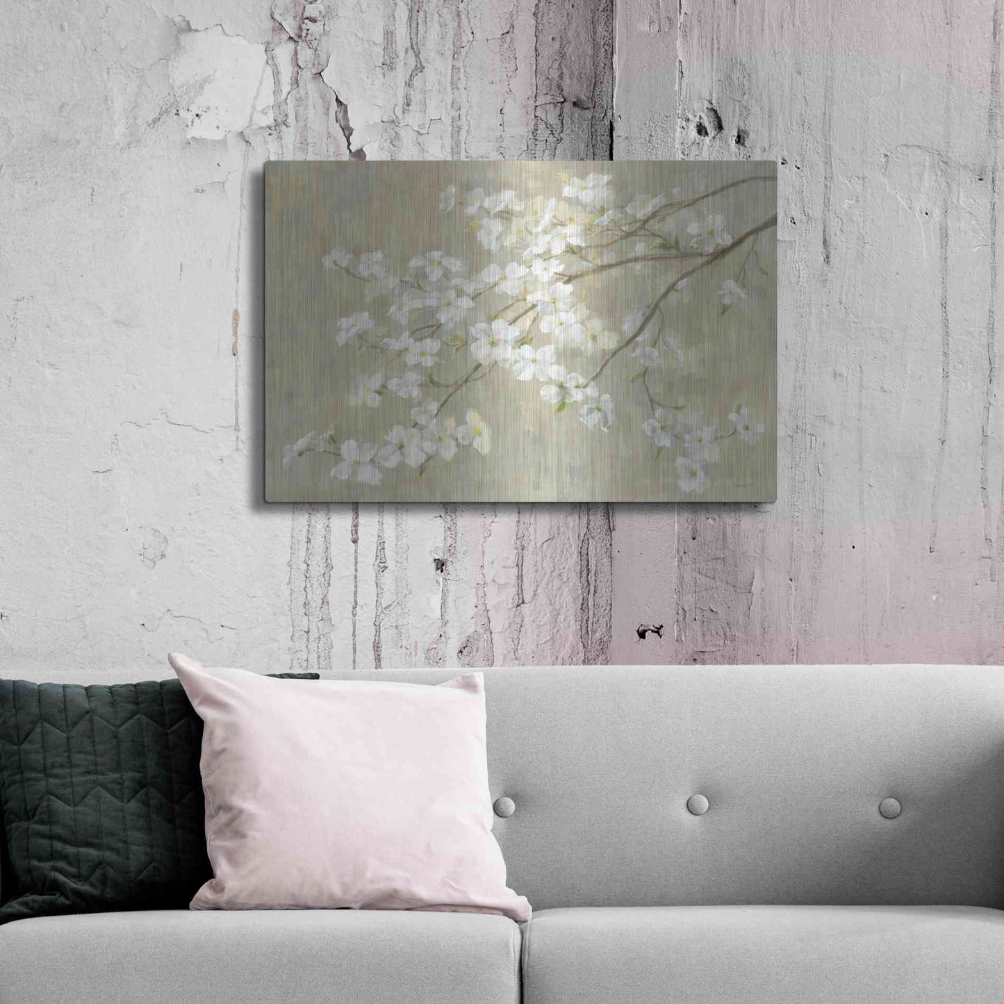Luxe Metal Art 'Dogwood in Spring Neutral Crop' by Danhui Nai, Metal Wall Art,36x24