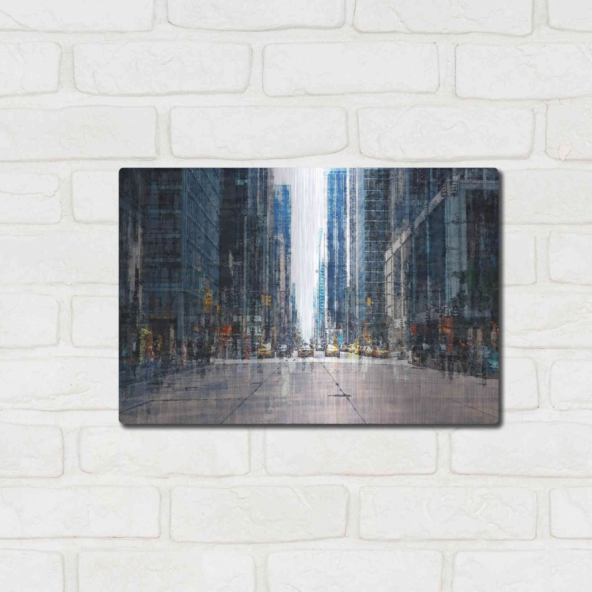 Luxe Metal Art 'Street Scene NYC' by David Manlove, Metal Wall Art,16x12