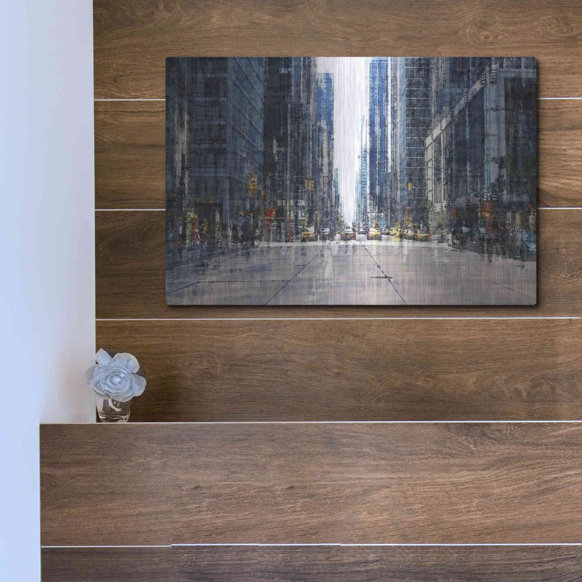 Luxe Metal Art 'Street Scene NYC' by David Manlove, Metal Wall Art,16x12