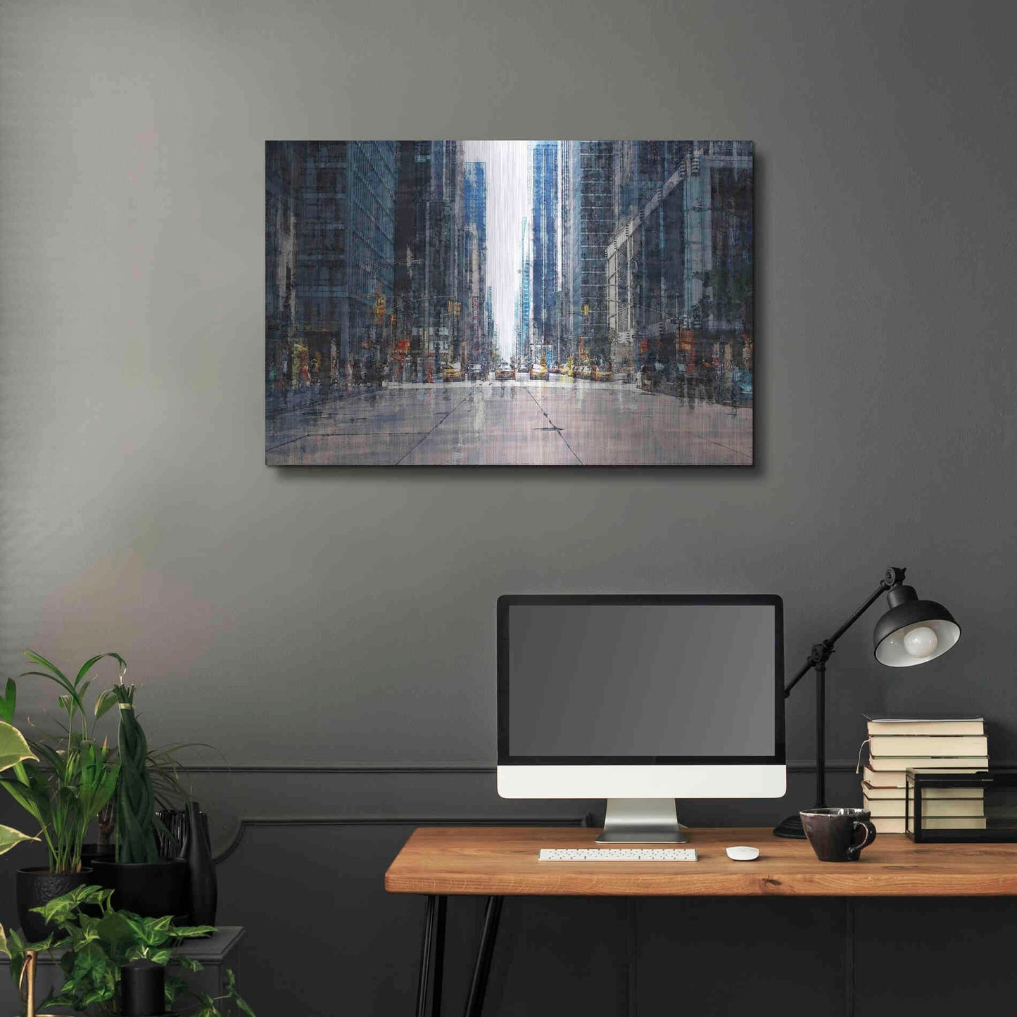 Luxe Metal Art 'Street Scene NYC' by David Manlove, Metal Wall Art,36x24