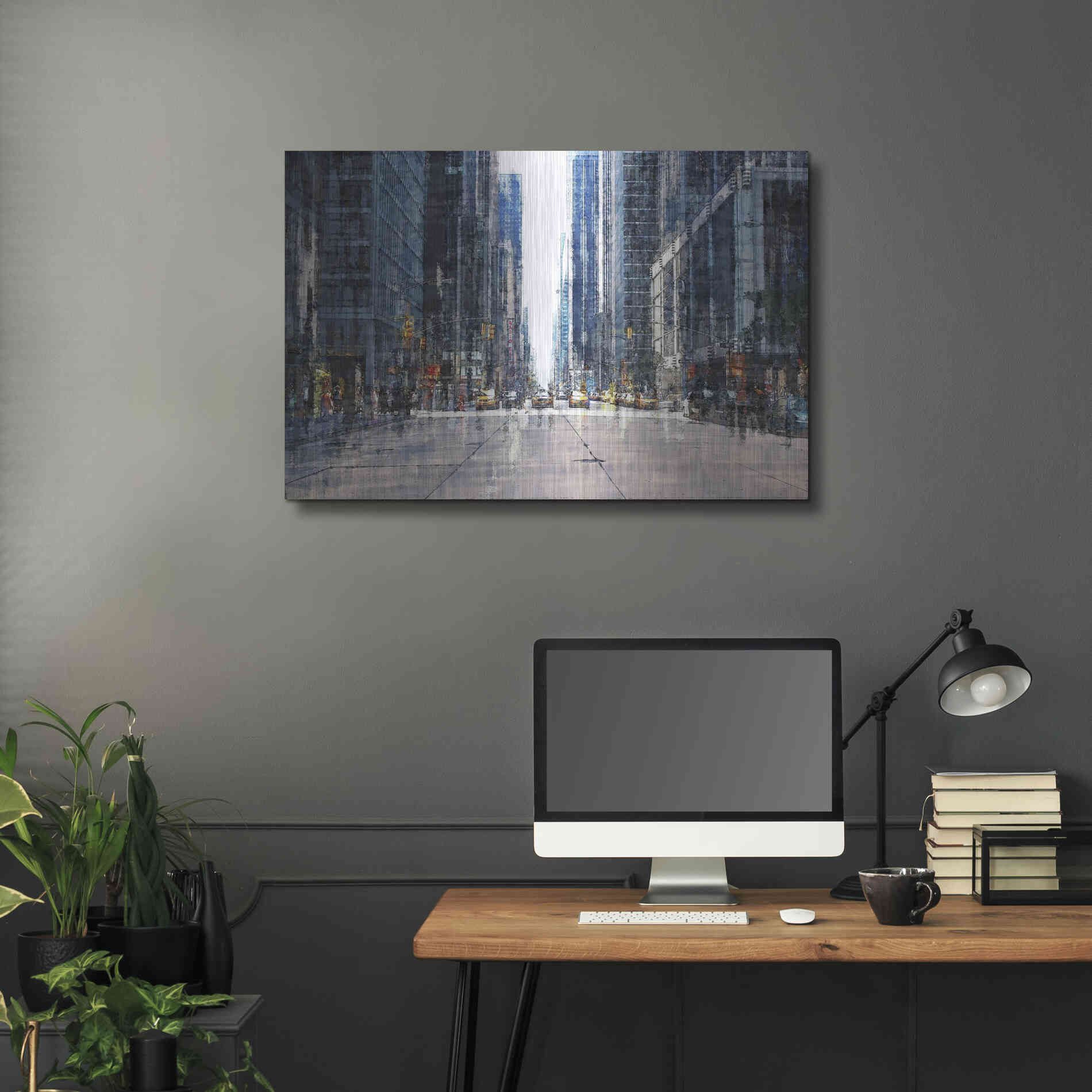 Luxe Metal Art 'Street Scene NYC' by David Manlove, Metal Wall Art,36x24