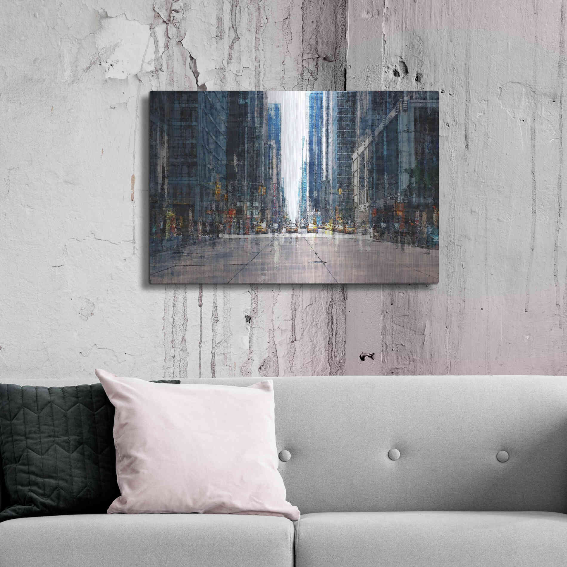 Luxe Metal Art 'Street Scene NYC' by David Manlove, Metal Wall Art,36x24