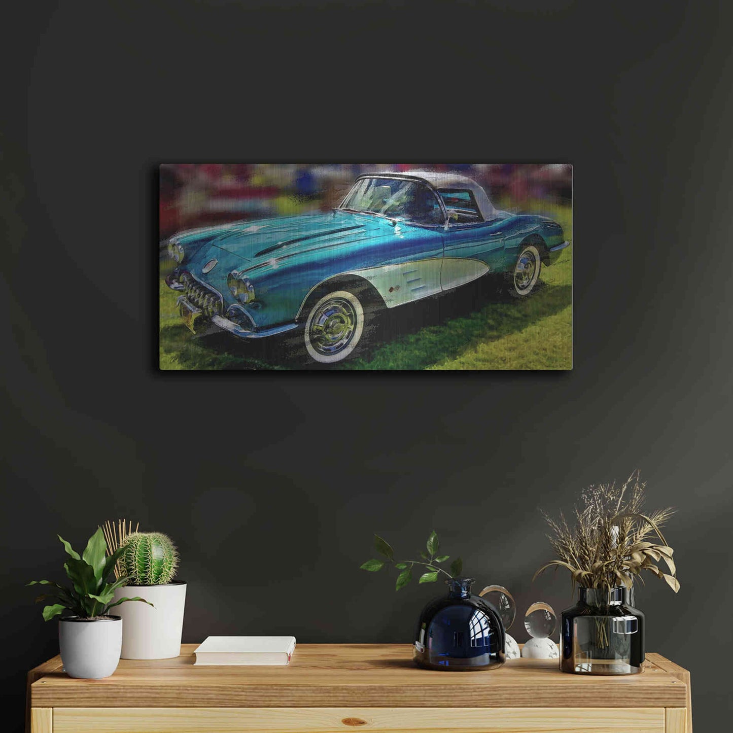 Luxe Metal Art '58 Corvette 1' by David Manlove, Metal Wall Art,24x12