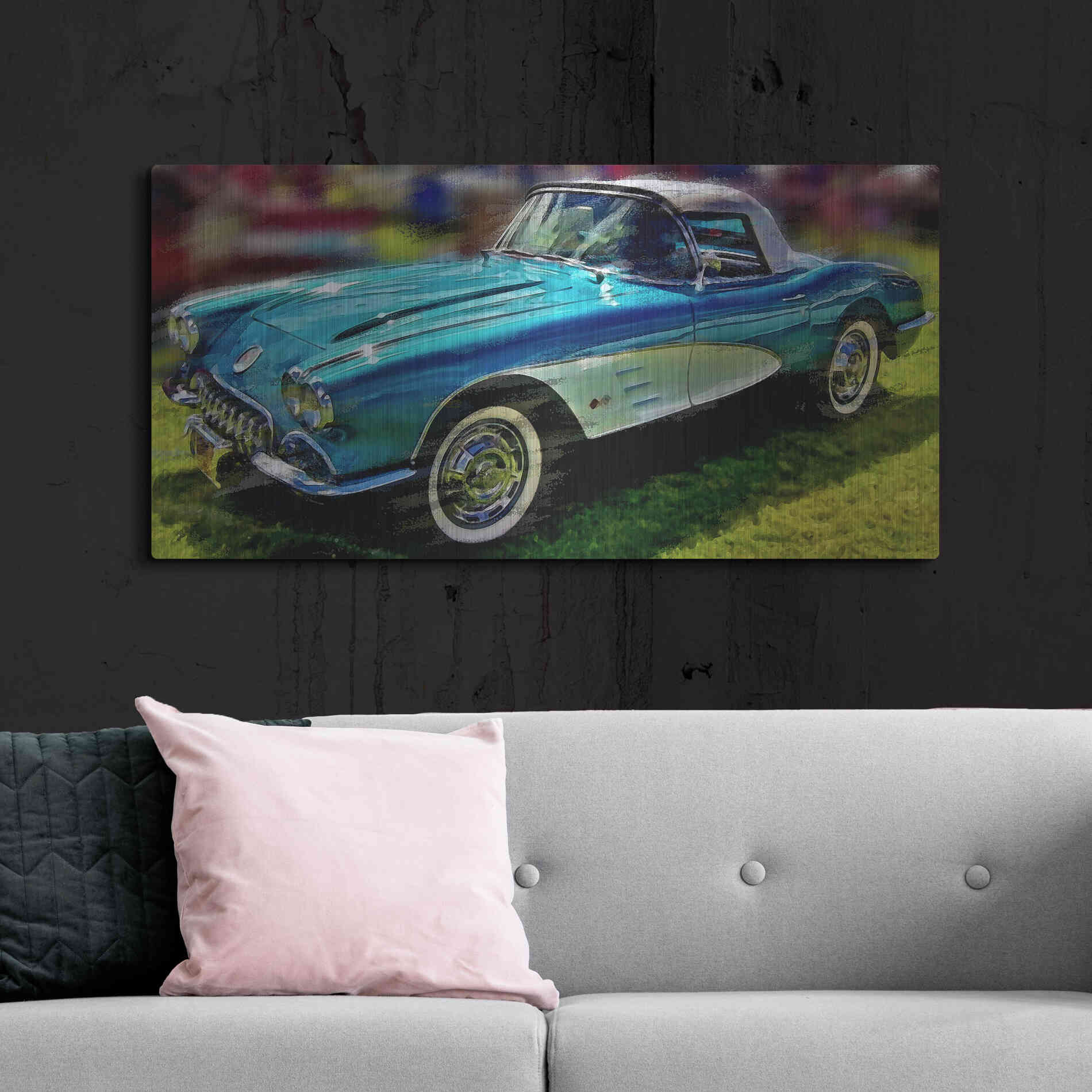 Luxe Metal Art '58 Corvette 1' by David Manlove, Metal Wall Art,48x24