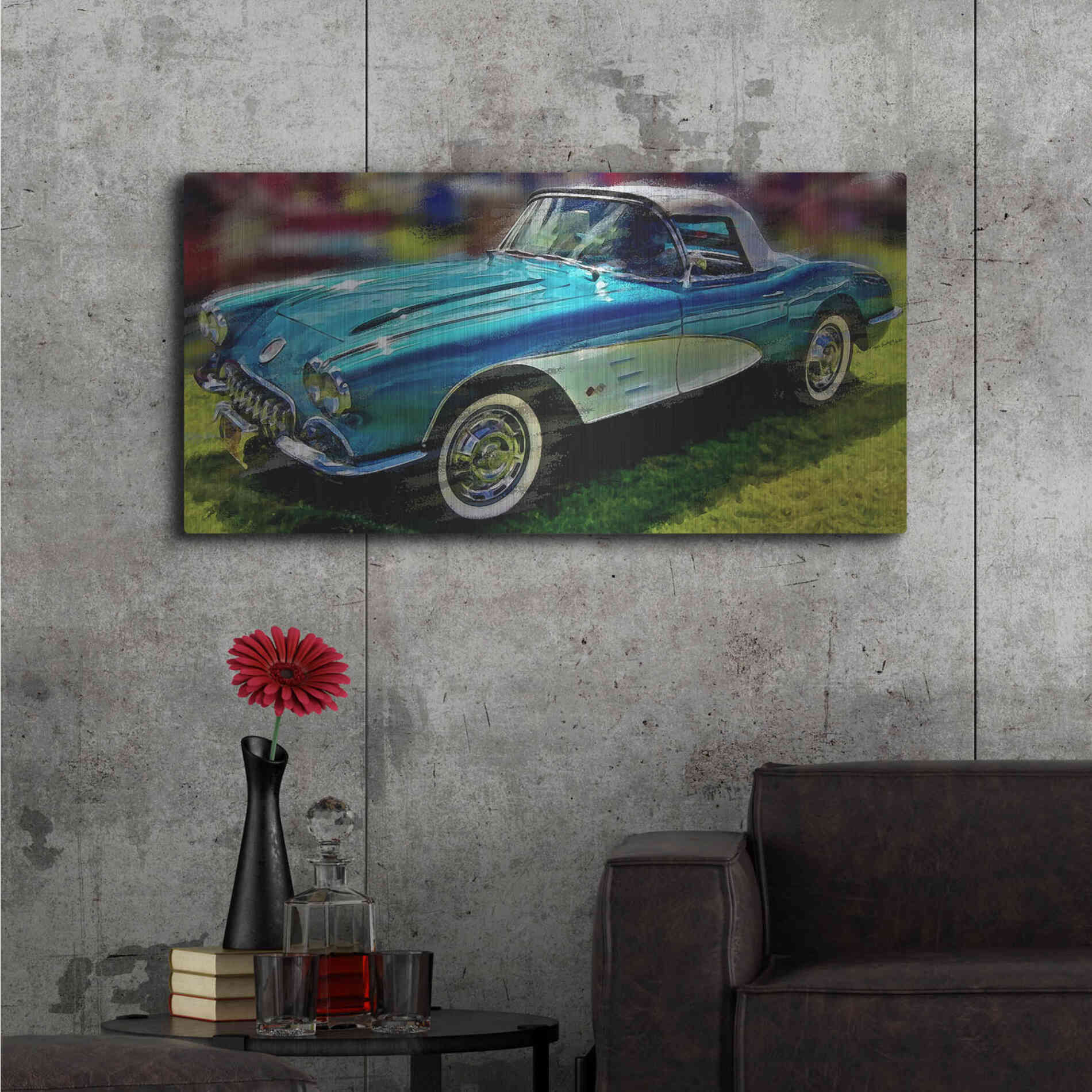 Luxe Metal Art '58 Corvette 1' by David Manlove, Metal Wall Art,48x24