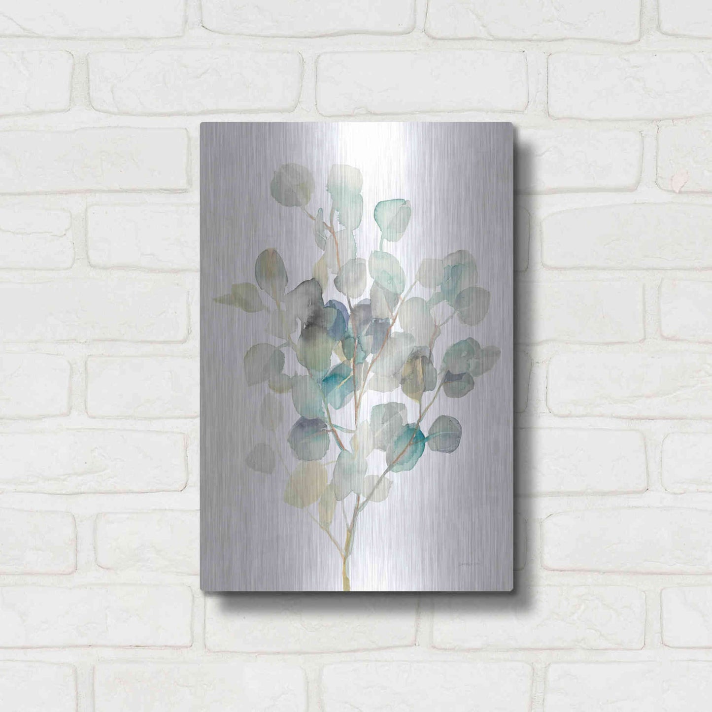 Luxe Metal Art 'Eucalyptus III White' by Danhui Nai, Metal Wall Art,12x16