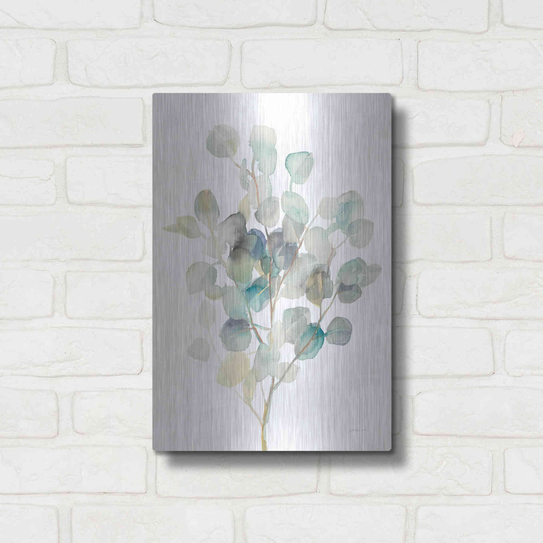 Luxe Metal Art 'Eucalyptus III White' by Danhui Nai, Metal Wall Art,12x16
