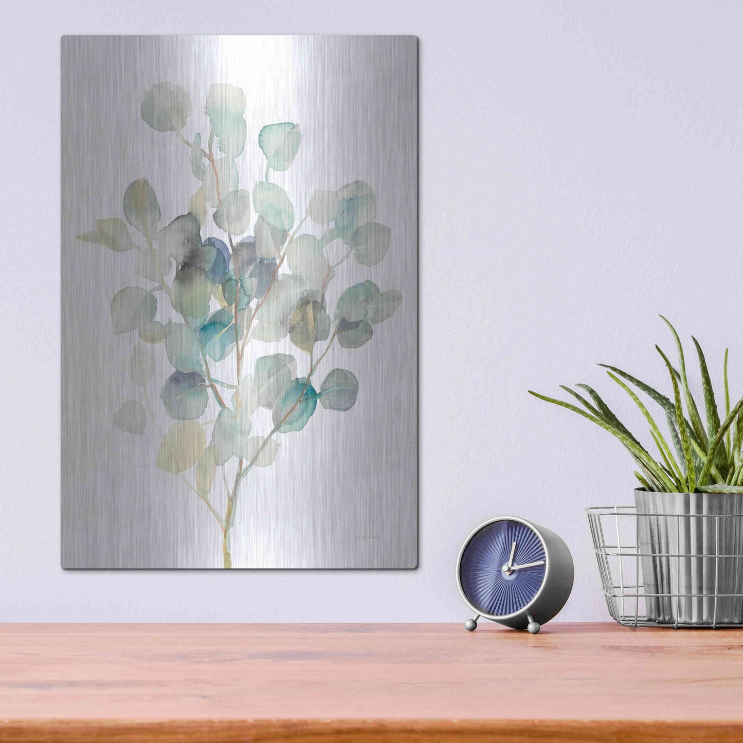 Luxe Metal Art 'Eucalyptus III White' by Danhui Nai, Metal Wall Art,12x16