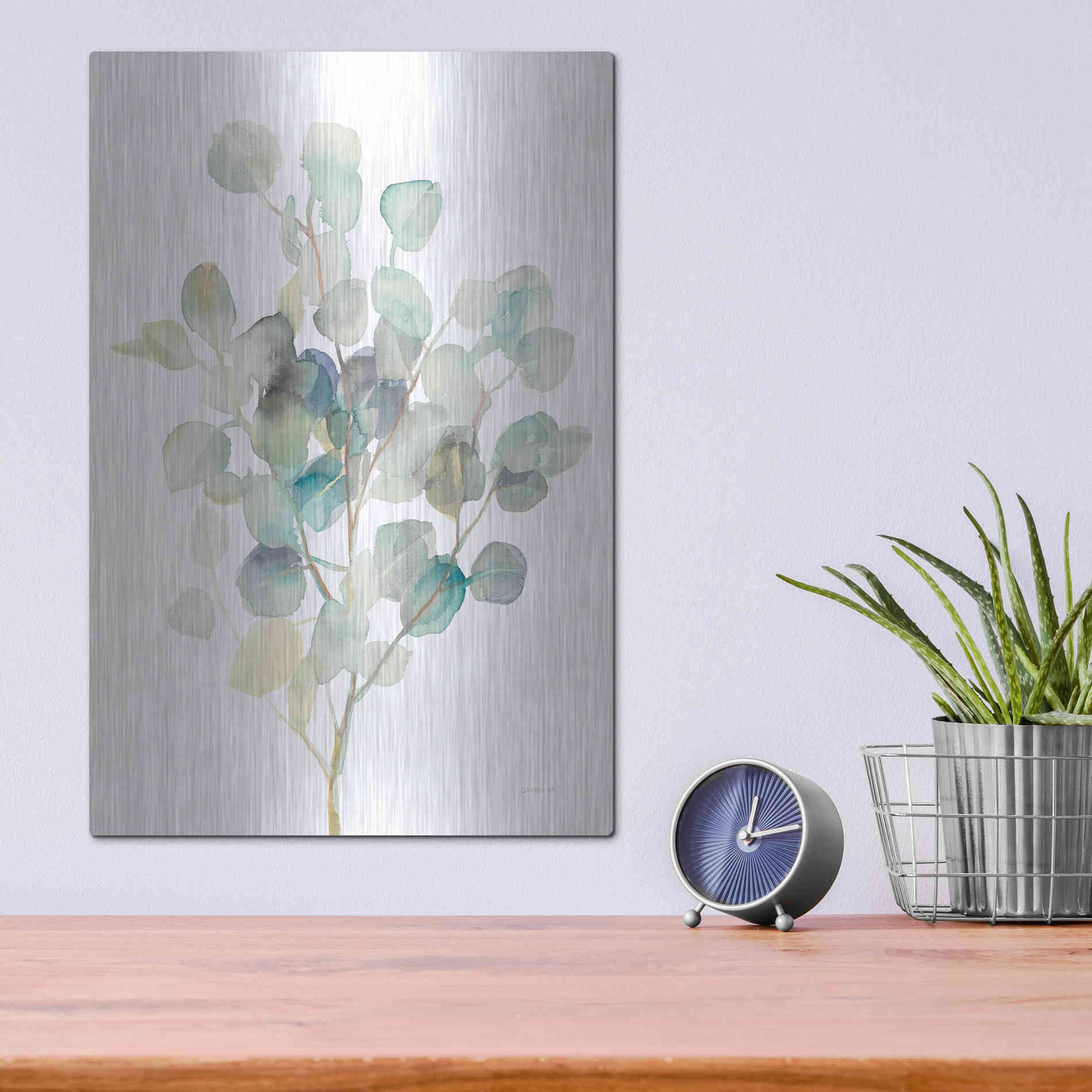 Luxe Metal Art 'Eucalyptus III White' by Danhui Nai, Metal Wall Art,12x16